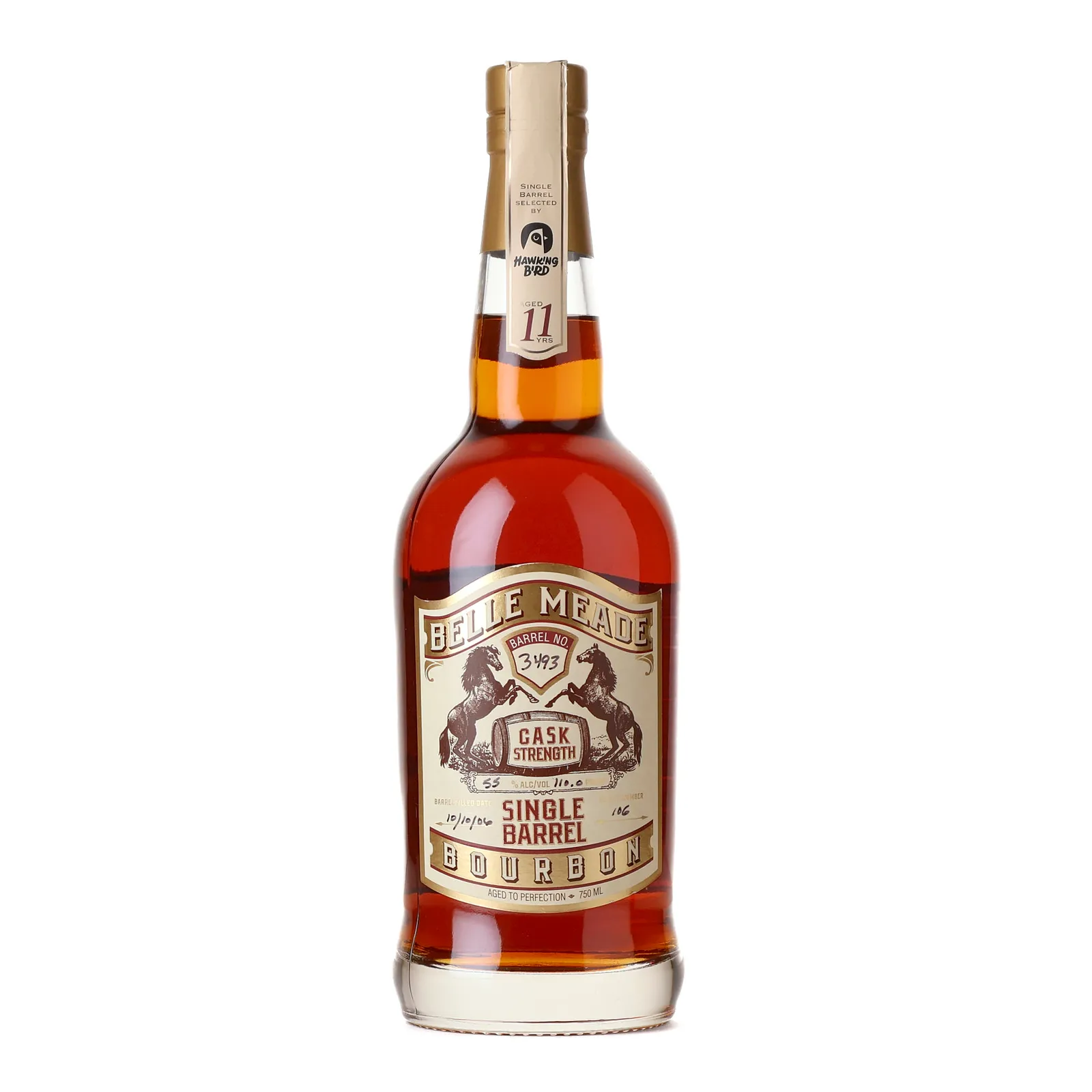 Belle Meade Cask Strength 'Hawking Bird' Private Barrel Selection 11 Year Old, Oak Cask, Cask #3493, 2017, 55% whisky bottle