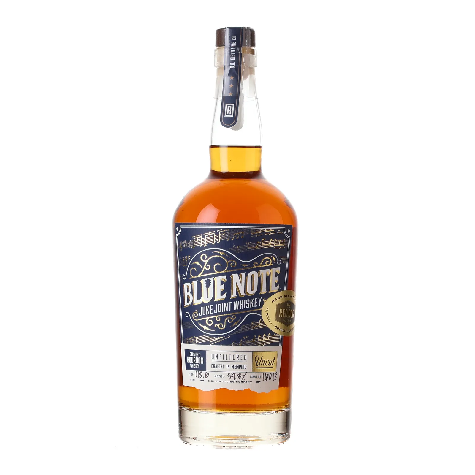 Blue Note Juke Joint Whiskey Uncut Red Dog Private Barrel Selection 3 Year Old, Oak Cask, Cask #16018, 59.3% whisky bottle
