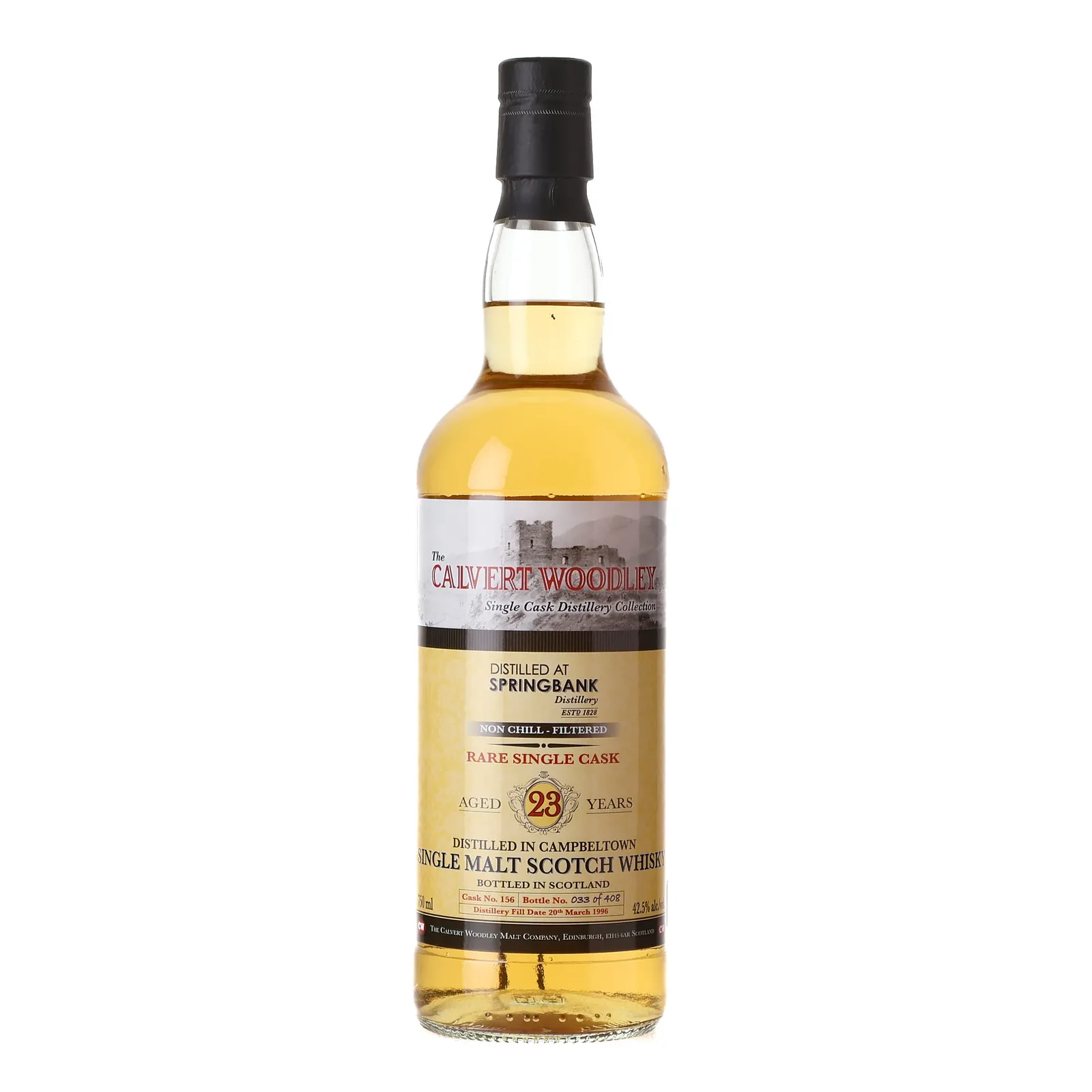 Springbank The Calvert Woodley 23 Year Old, Cask #156, 1996, Calvert Woodley, 42.5% whisky bottle