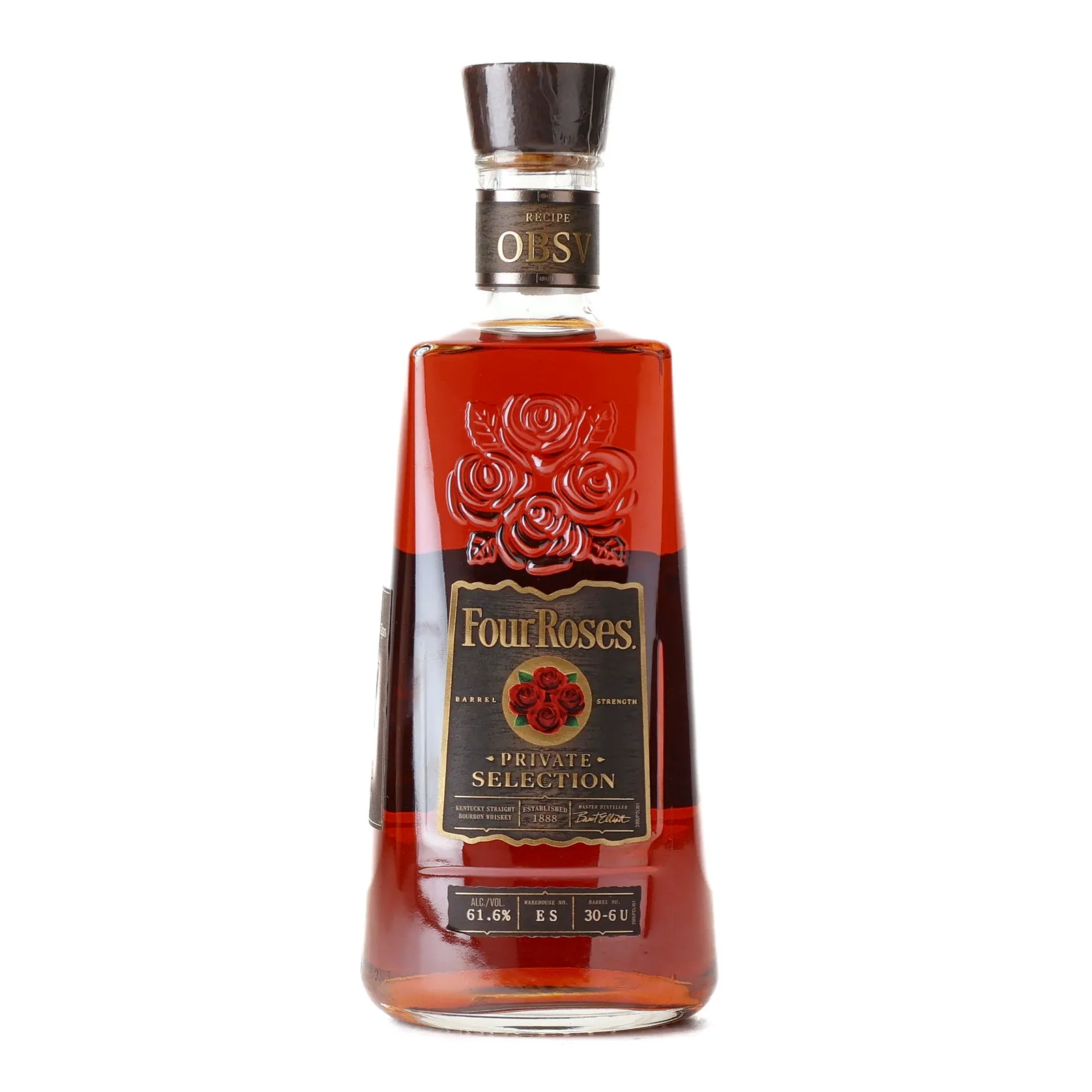 Four Roses Barrel Strength OBSV 9 Year Old, New Charred Oak Cask, Cask #30-6U, Batch No. ES 30-6U, 61.6% whisky bottle