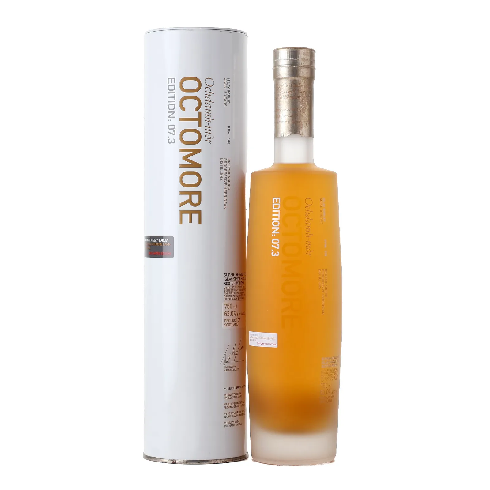 Octomore Islay Barley 5 Year Old, First Fill Bourbon & Ribera del Duero Wine Cask, Edition No. 07.3, 2015, 63% whisky bottle