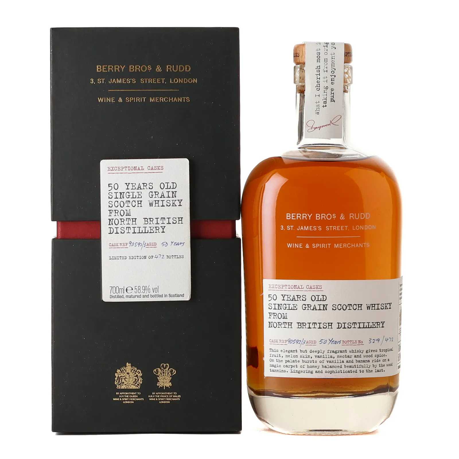 North British Exceptional Cask #50 Year Old, Cask #90592/3, 1962, Berry Bros. & Rudd, 58.9% whisky bottle