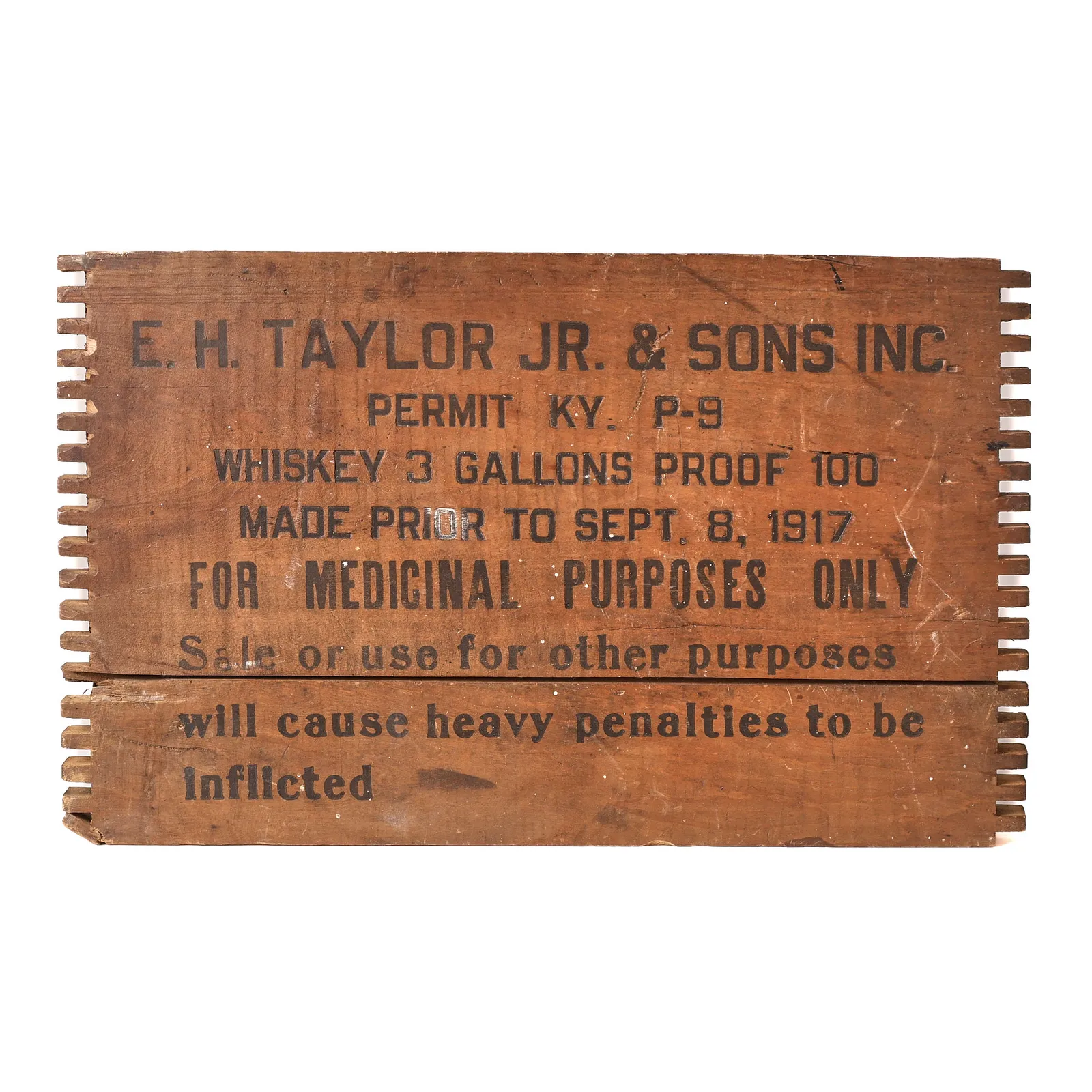 E.H. Taylor Jr. & Sons Wood Crate Panel (1920s) whisky bottle