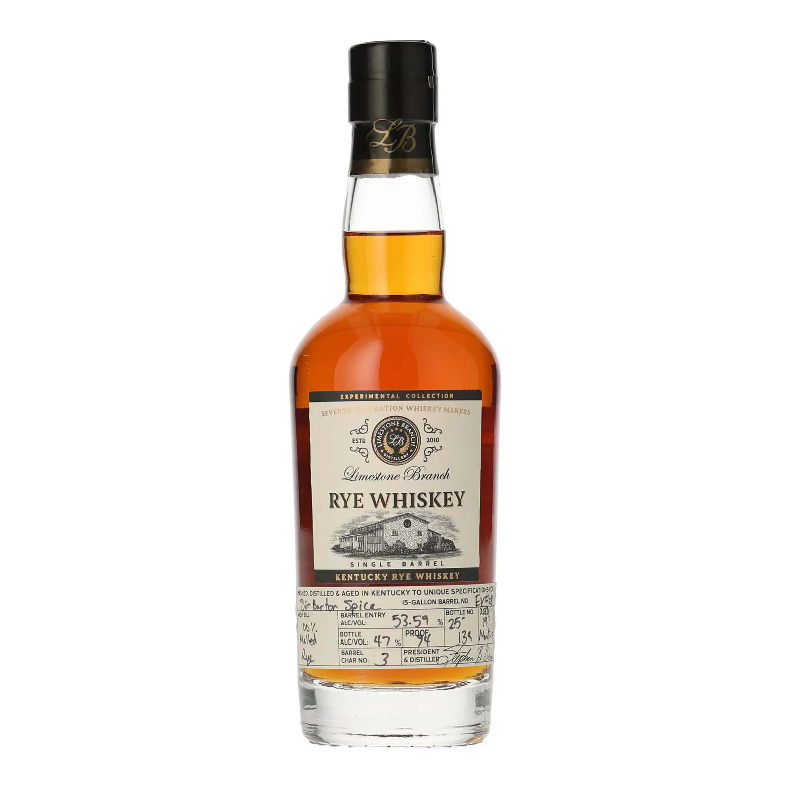 Limestone Branch Experimental Collection Rye 1 Year Old, New Charred Oak Cask, Cask #EX5081, 47% whisky bottle