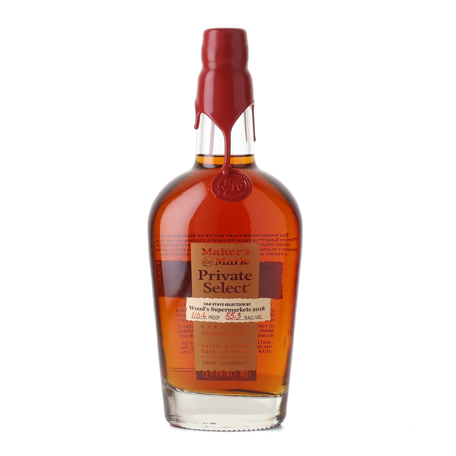 Maker's Mark Private Select 'Wood's Supermarkets', Oak Cask, 2018, 55.3% whisky bottle