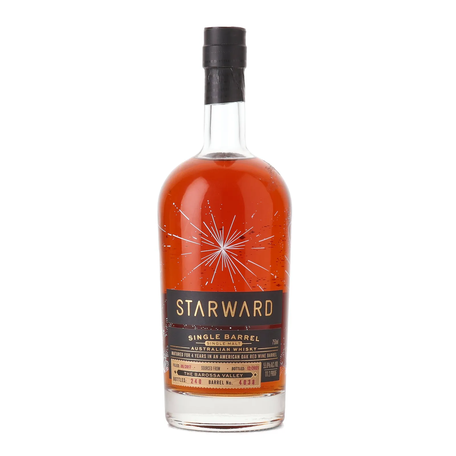 Starward Single Barrel The Barossa Valley 4 Year Old, Red Wine Cask, Cask #4038, 2021, 55.6% whisky bottle