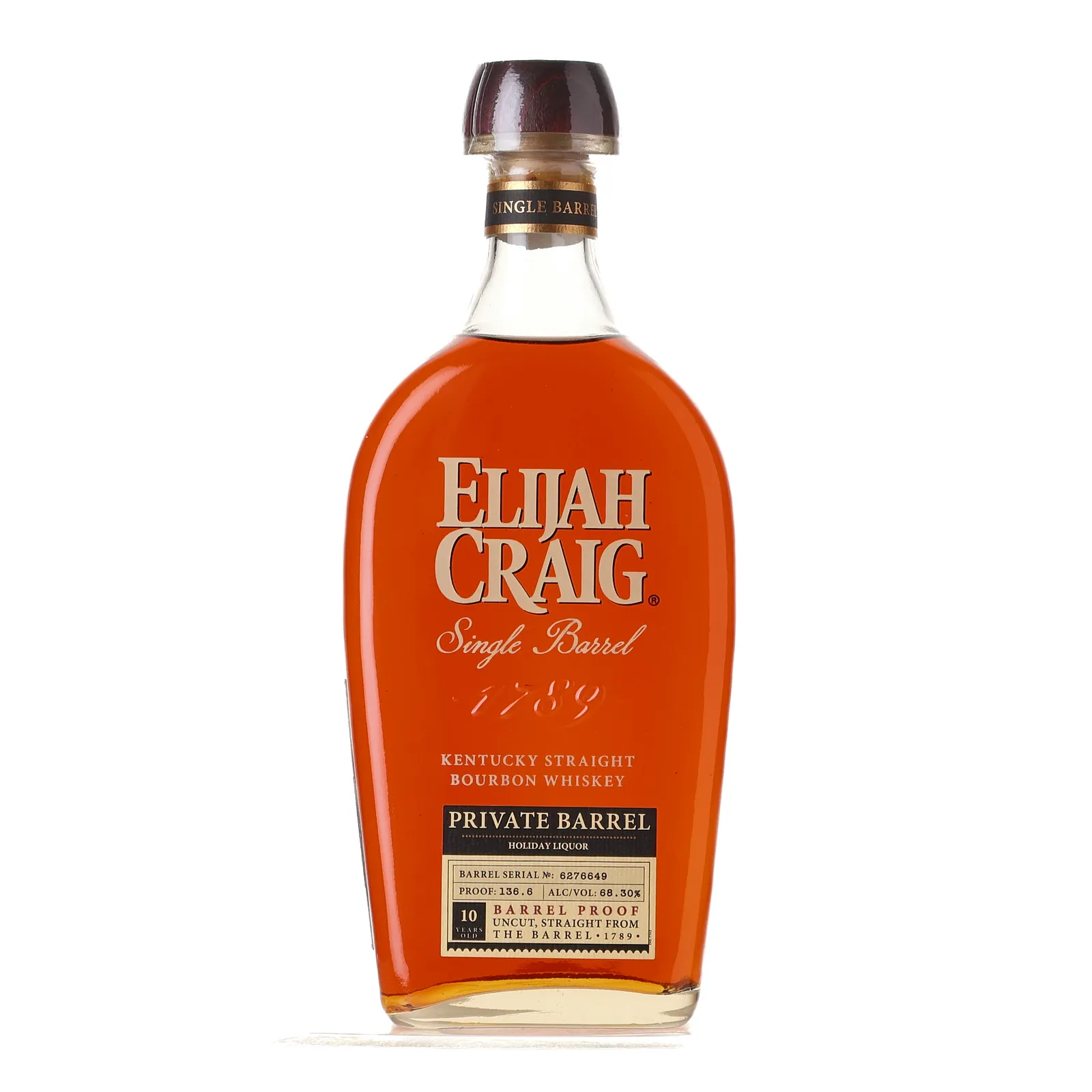 Elijah Craig 'Holiday Liquor' Private Barrel Selection 10 Year Old, New American Oak Cask, Cask #6276649, 68.3% whisky bottle