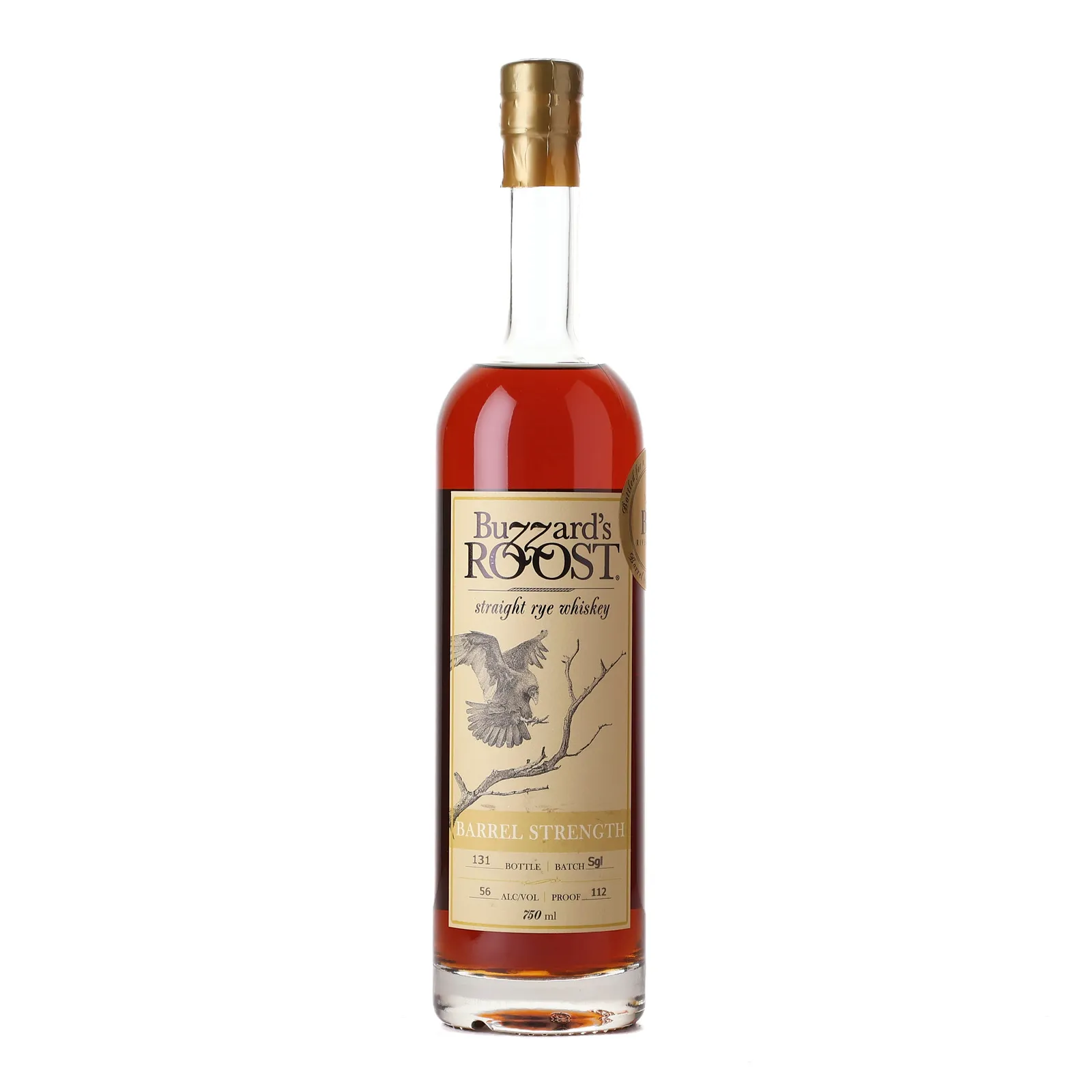 Buzzard's Roost Barrel Strength Rye 4 Year Old, Batch No. Sgl, BB Riverboats, 56% whisky bottle