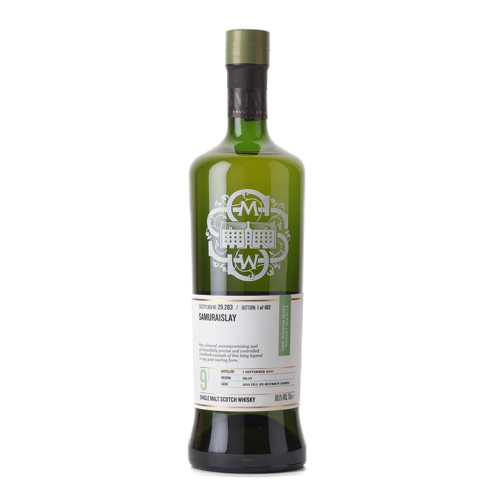 Laphroaig Samuraislay 9 Year Old, Bourbon Cask, Cask #29.283, 2011, The Scotch Malt Whisky Society, 60.1% whisky bottle