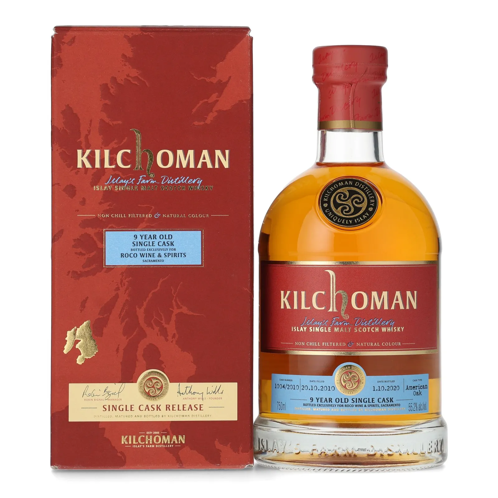 Kilchoman Single Cask Roco Wine & Spirits 9 Year Old, American Oak Cask, Cask #1004/2010, 2020, 55.2% whisky bottle