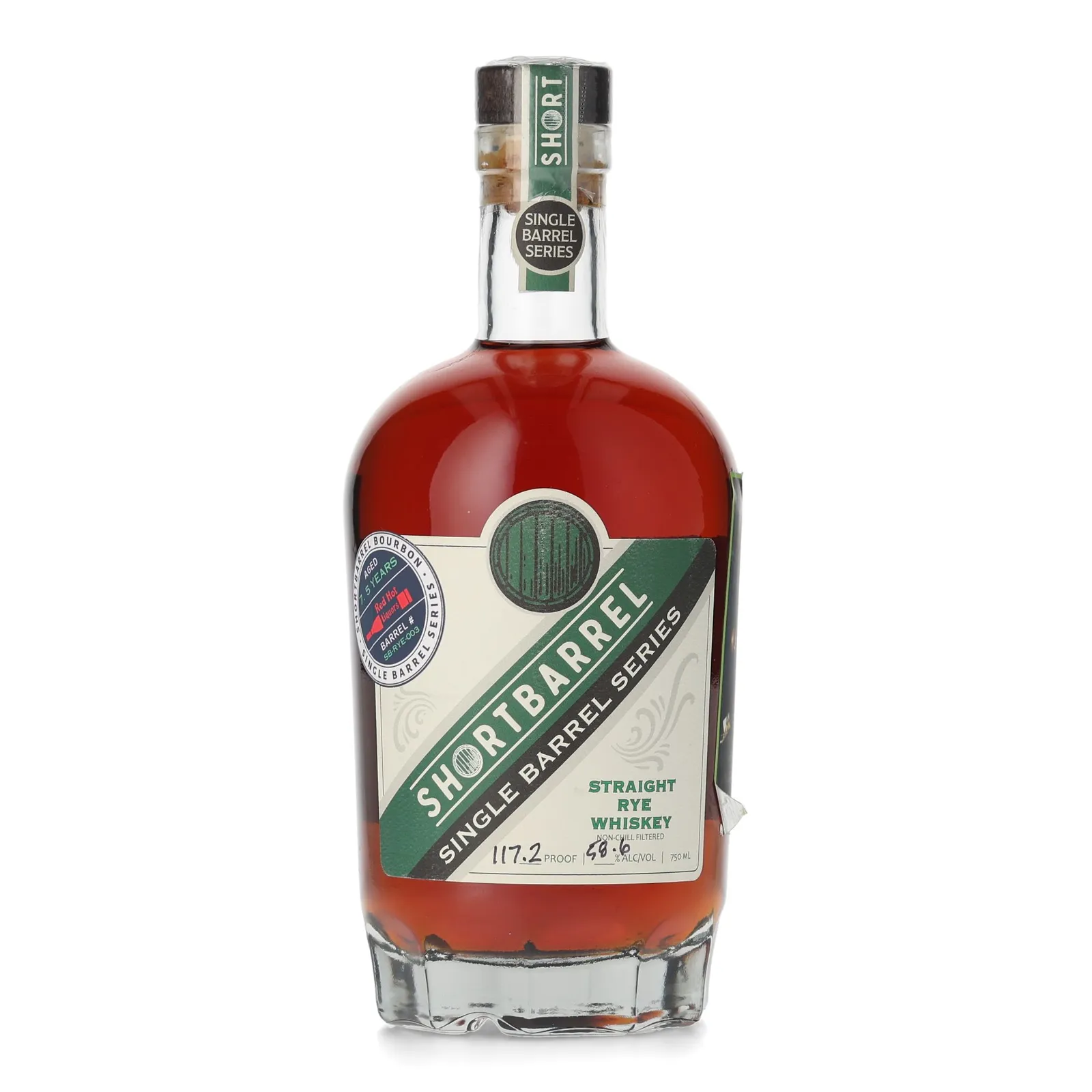 Shortbarrel Single Barrel Series Straight Rye Whiskey 7 Year Old, Cask # SB-023, Red Hot Liquors, 58.6% whisky bottle