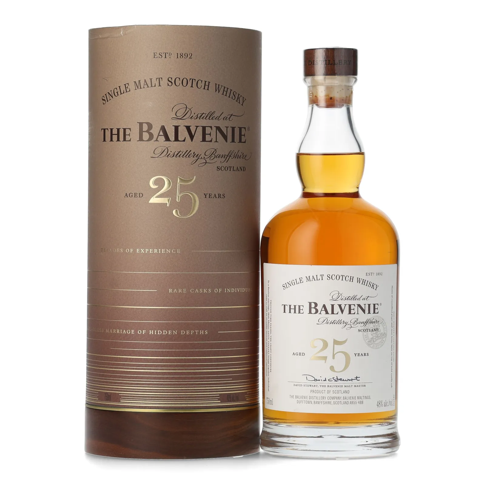Balvenie Twenty-Five 25 Year Old, American Oak & European Oak Cask, 48% whisky bottle