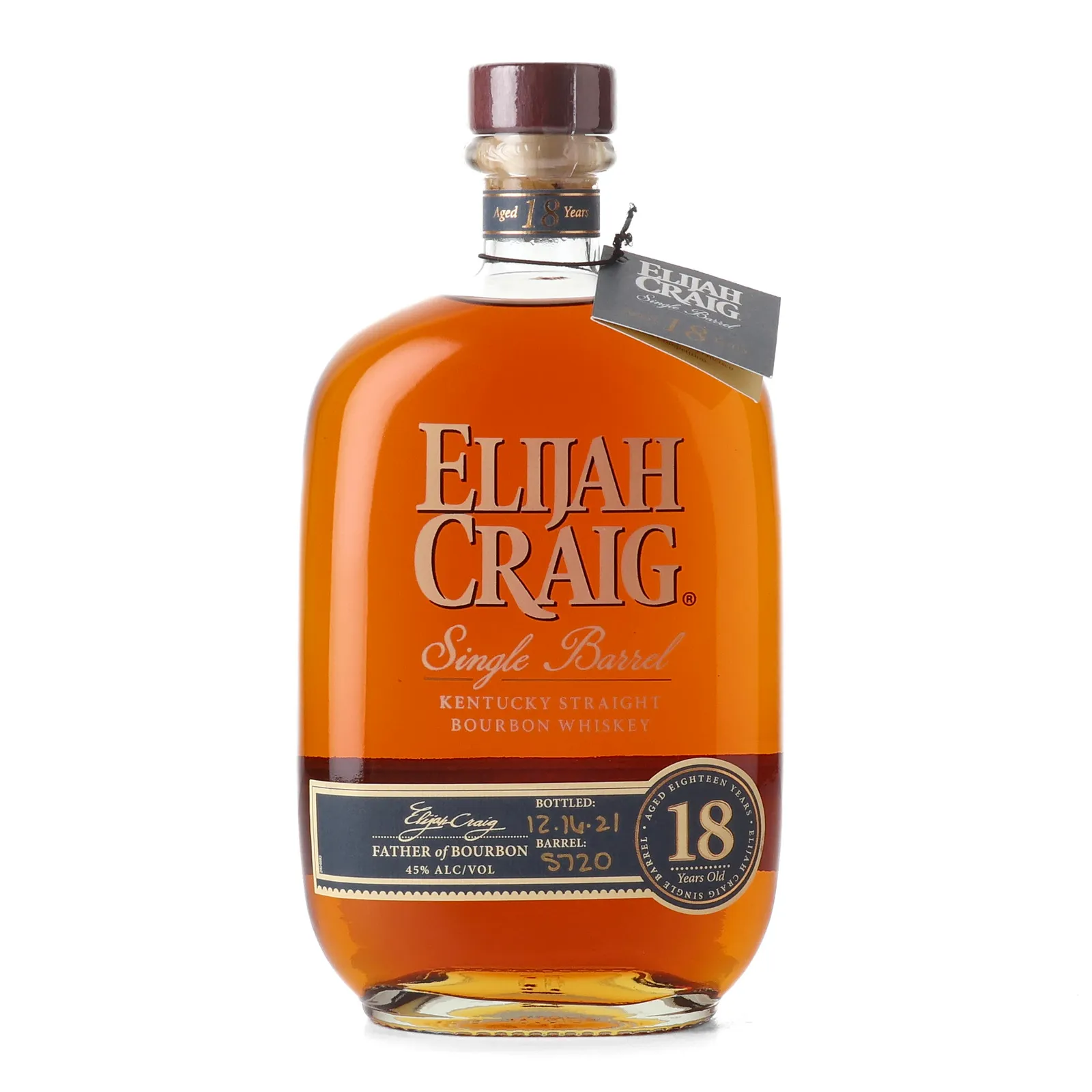 Elijah Craig 18 Year Old, New Charred American Oak Cask, 2021, 45% whisky bottle