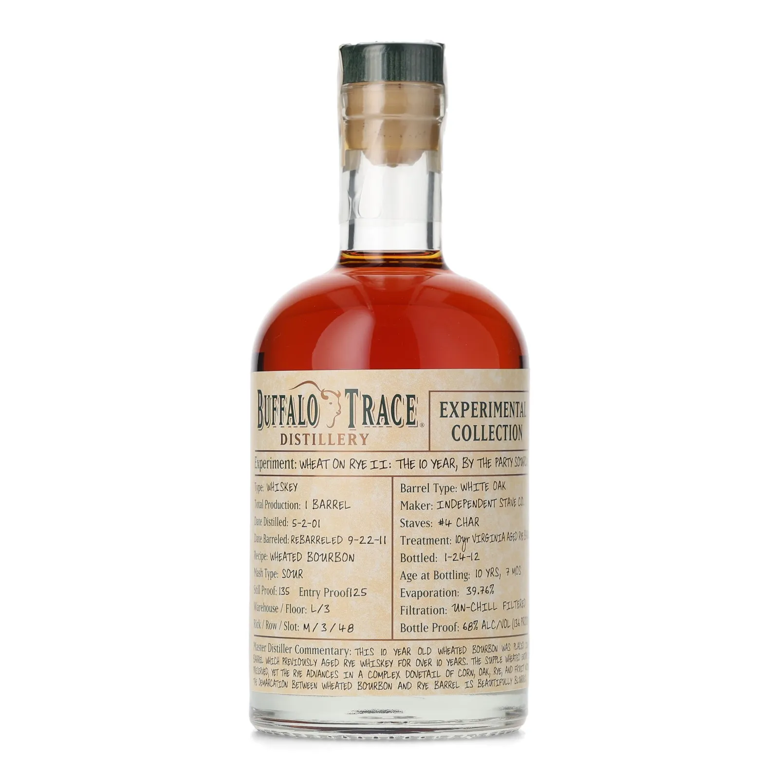 Buffalo Trace Experimental Collection Wheat on Rye II 10 Year Old, Rye Cask, 2012, 68% whisky bottle