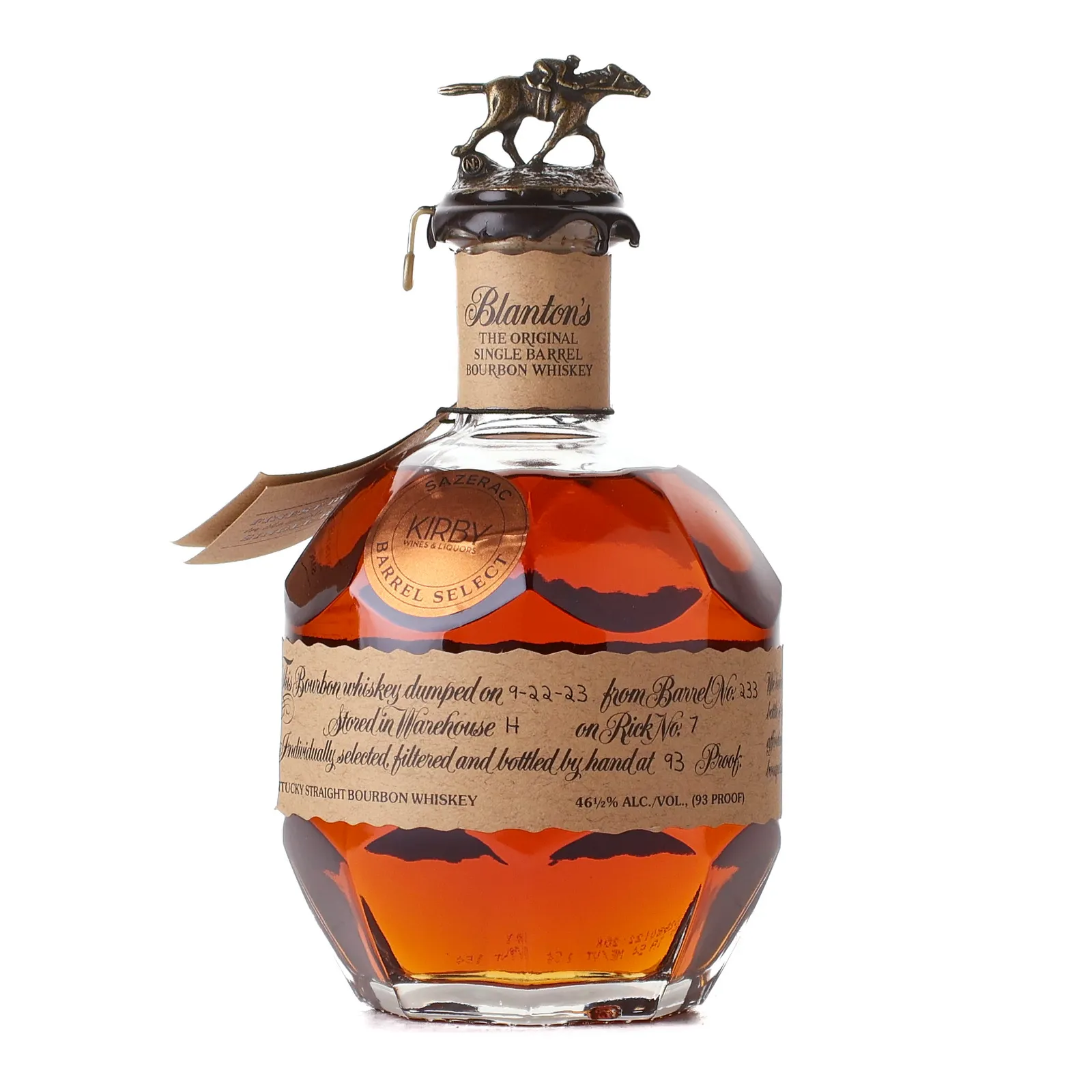 Blanton's Bourbon 'Kirby' Private Barrel Selection, New American Oak Cask, Cask #233, Letter N#2, 2023, 46.5% whisky bottle