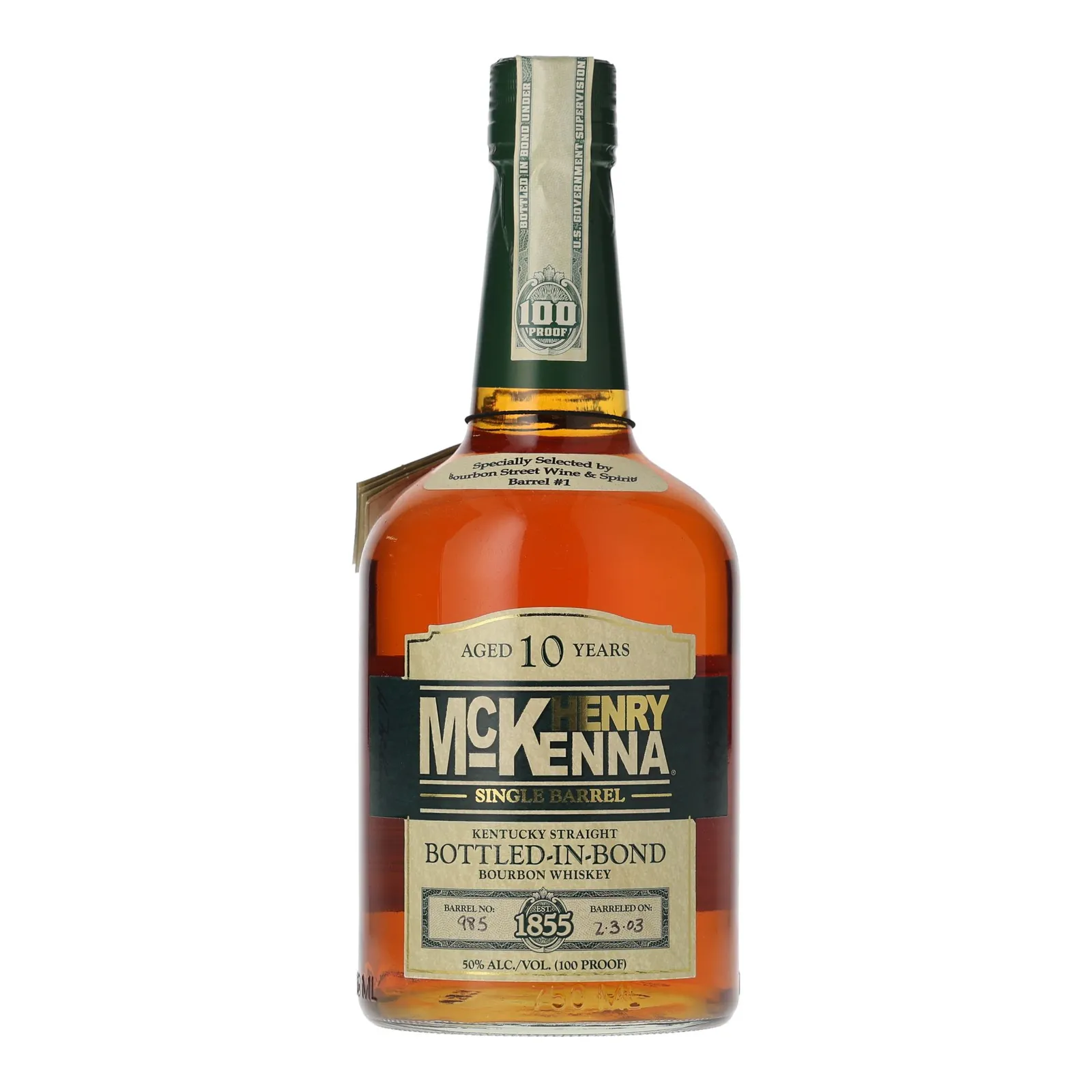 Henry McKenna Single Barrel 10 Year Old, Bourbon Cask, Cask #985, 50% whisky bottle