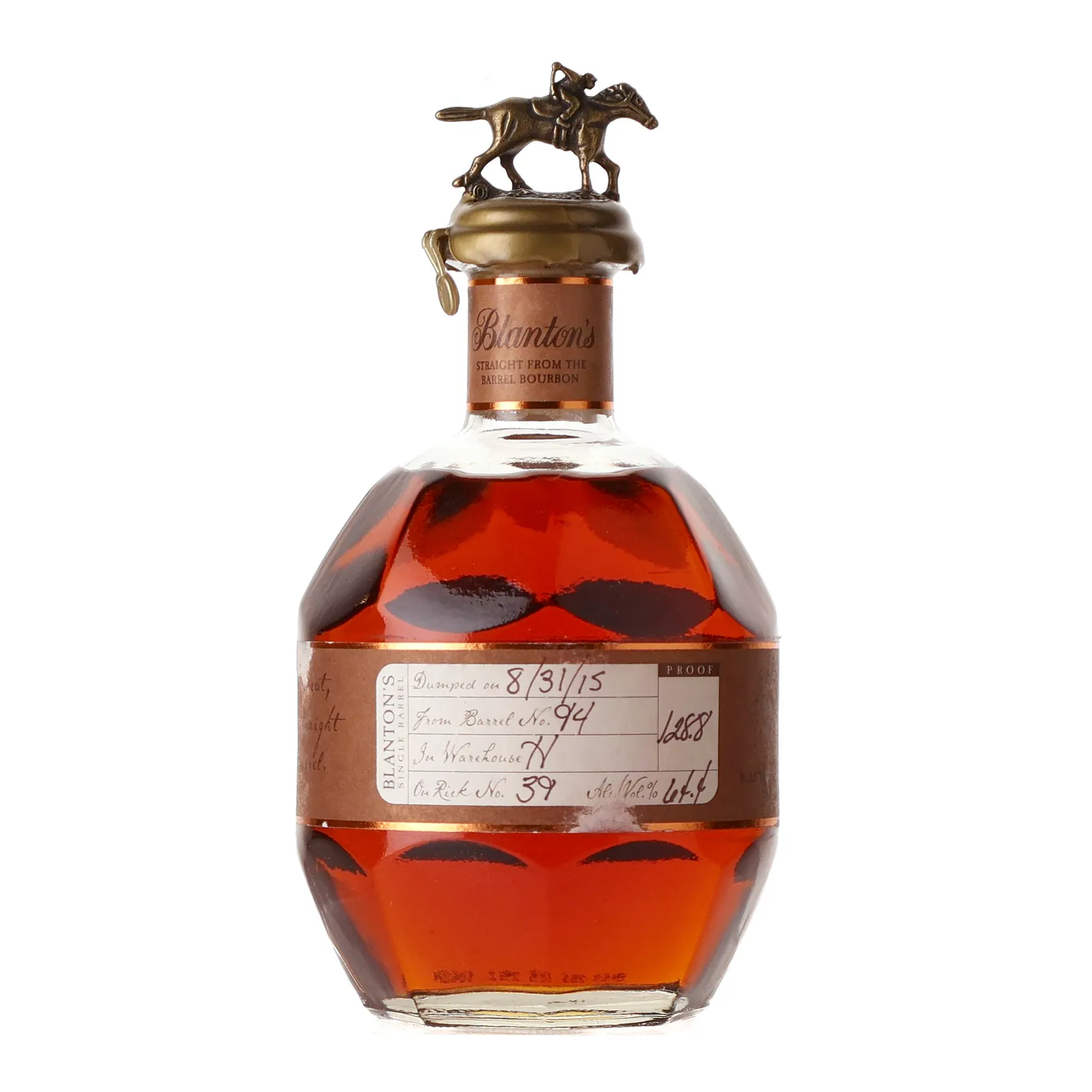 Blanton's Straight From The Barrel Bourbon, Barrel Cask, Cask #94, Letter O, 2015, 64.4% whisky bottle