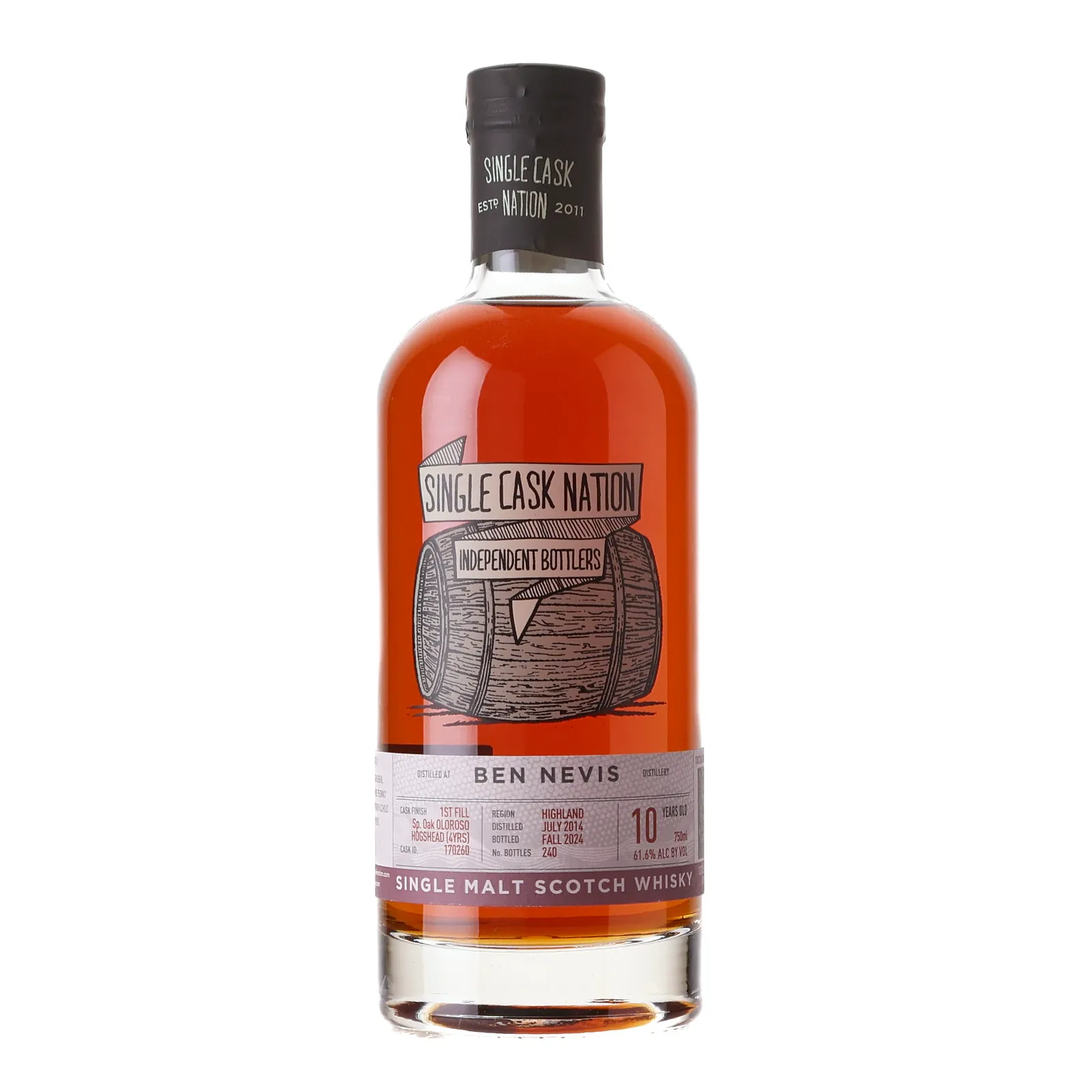 Ben Nevis 10 Year Old, Sherry Cask, Cask #170260, 2014, Single Cask Nation, 61.6% whisky bottle
