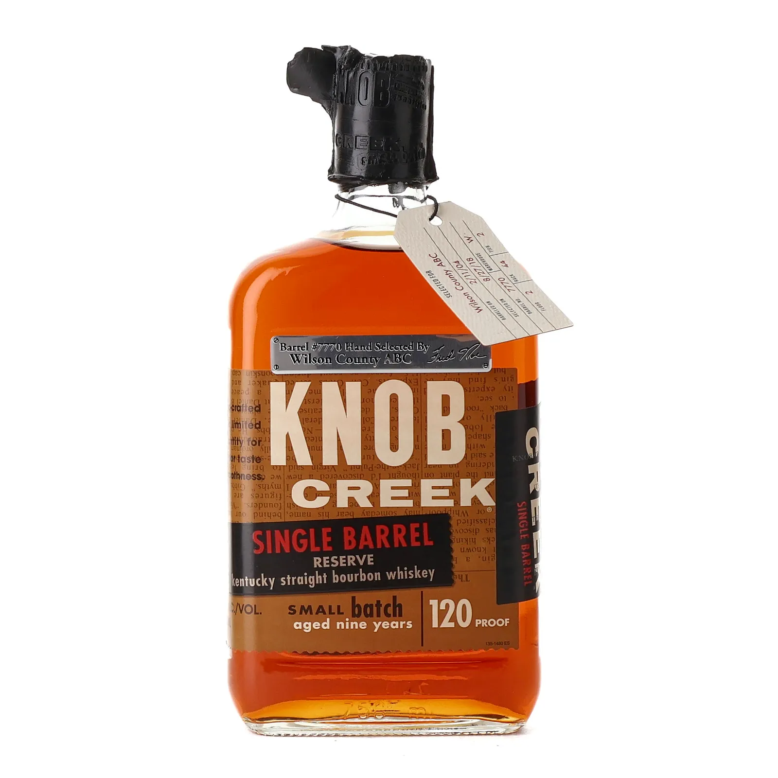 Knob Creek Small Batch No. 9 Year Old, New Charred American Oak Cask, Cask #7770, 2004, 60% whisky bottle