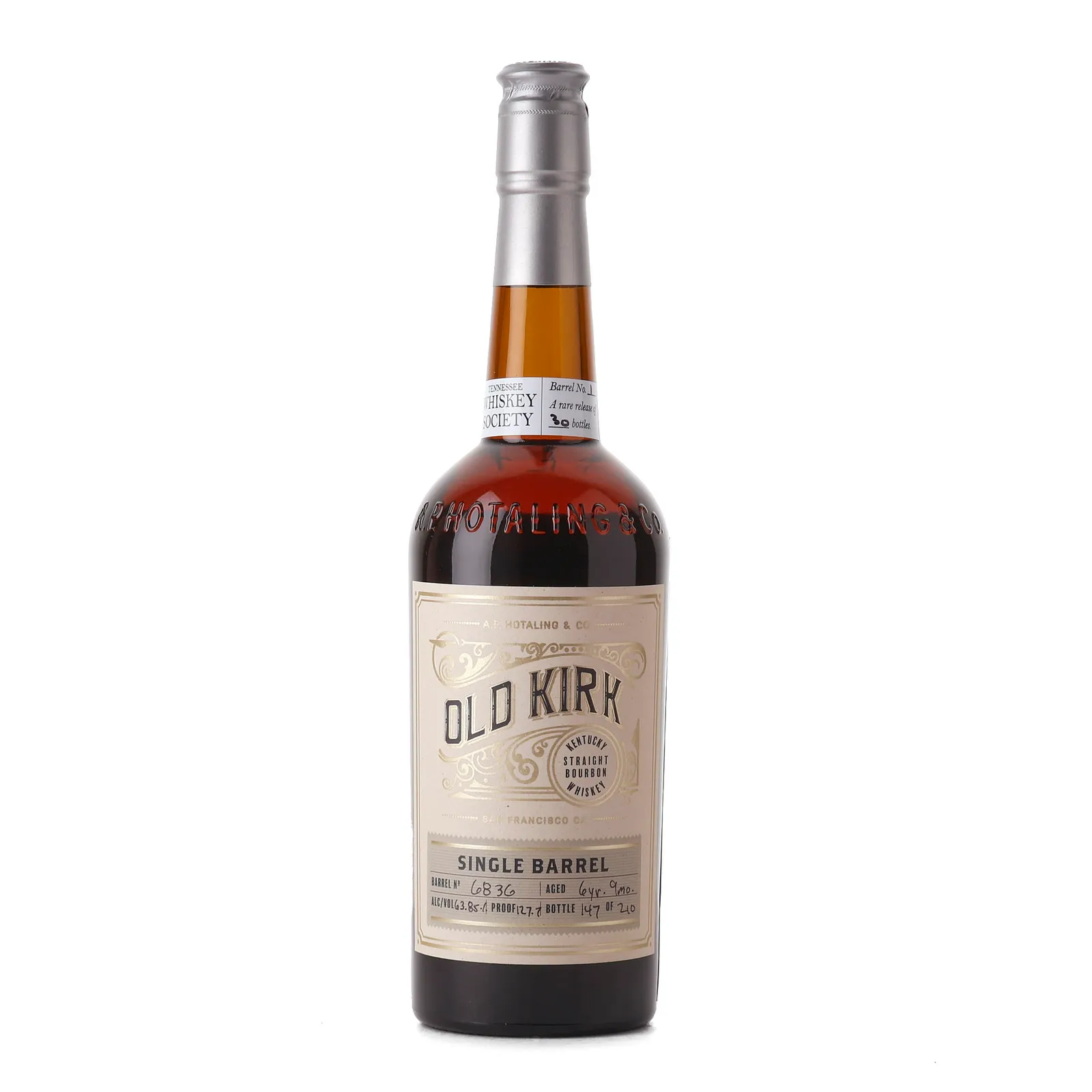 Old Kirk Single Barrel 6 Year Old, Cask #6836, A.P. Hotaling & Co., 63.85% whisky bottle