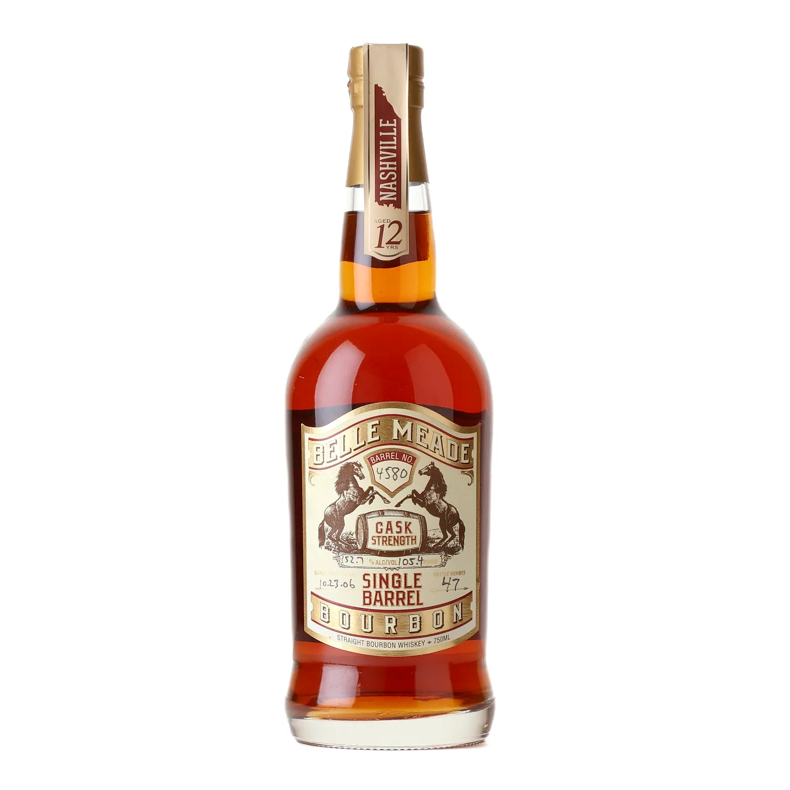 Belle Meade Single Barrel Bourbon 'Nashville' 12 Year Old, Cask #4580, 52.7% whisky bottle