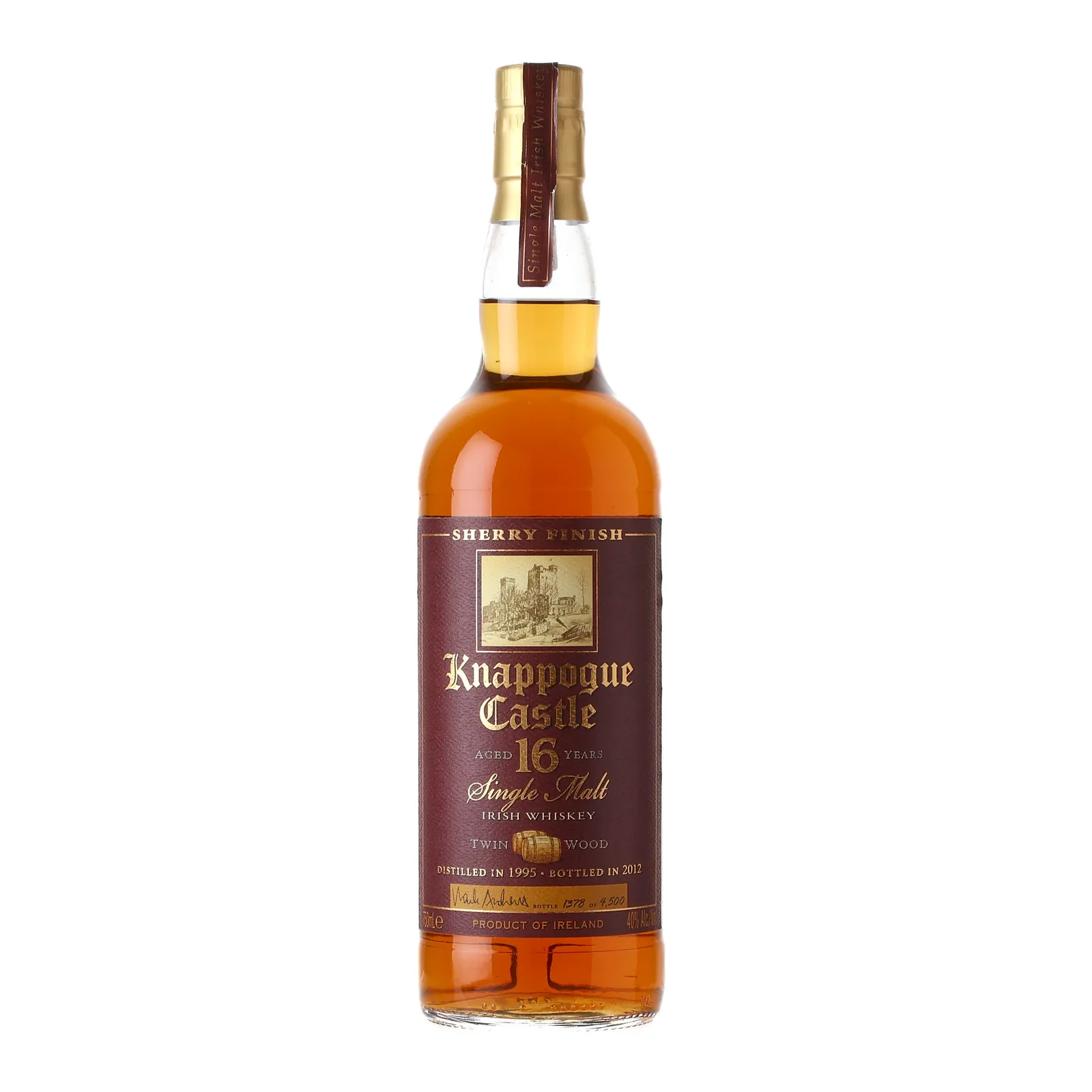Knappogue Castle Twin Wood 16 Year Old, Bourbon & Sherry Cask, 2012, 40% whisky bottle