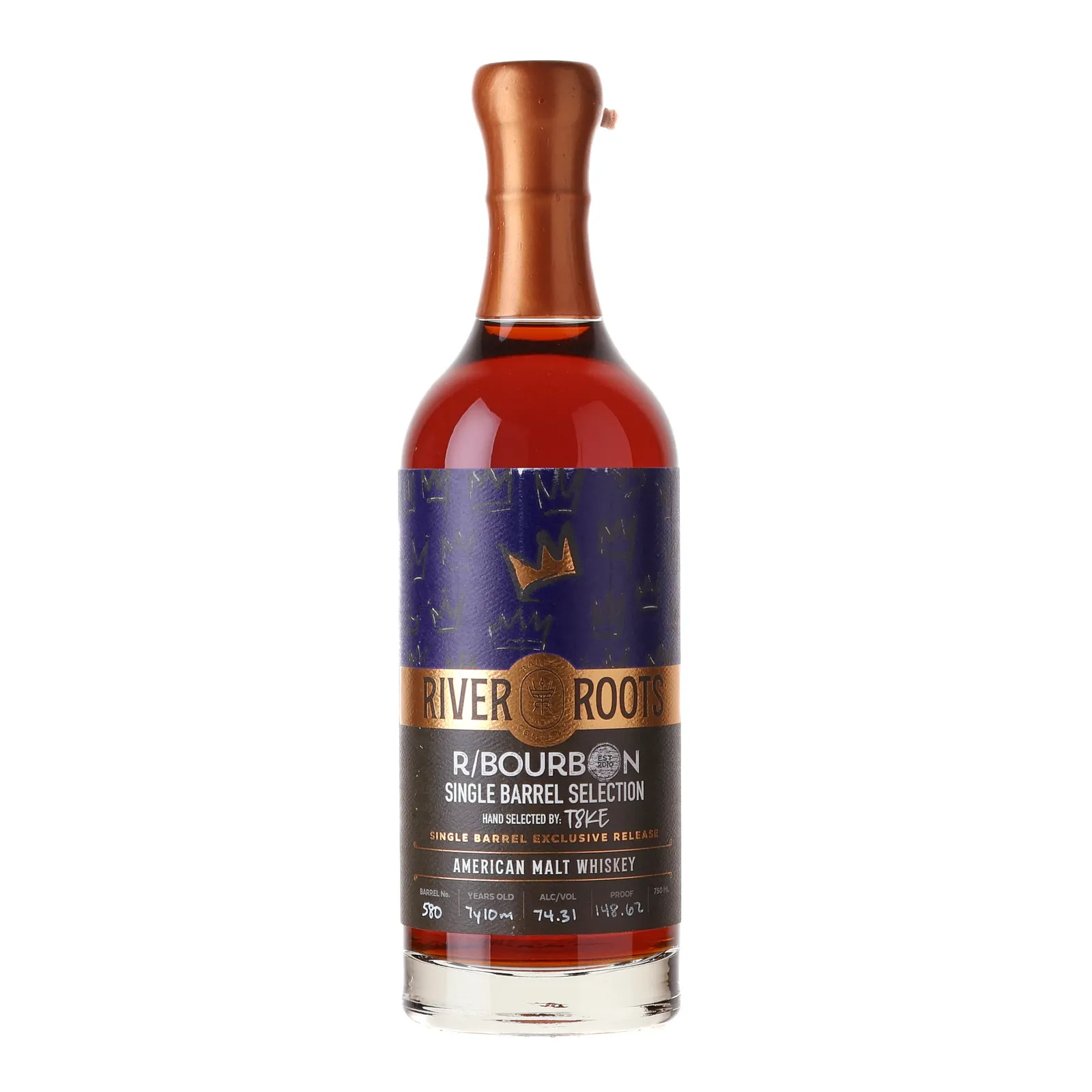 River Roots American Malt Whiskey r/Bourbon Single Barrel Selection 7 Year Old, Cask #580, River Roots Barrel Co., 74.31% whisky bottle