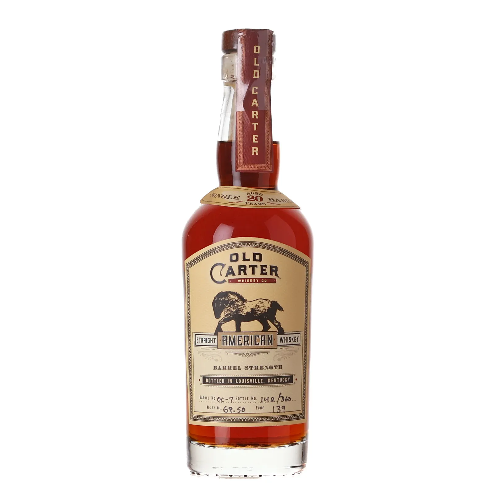Old Carter American Whiskey Single Barrel 20 Year Old, New Charred Oak Cask, Cask #OC-7, 69.5% whisky bottle