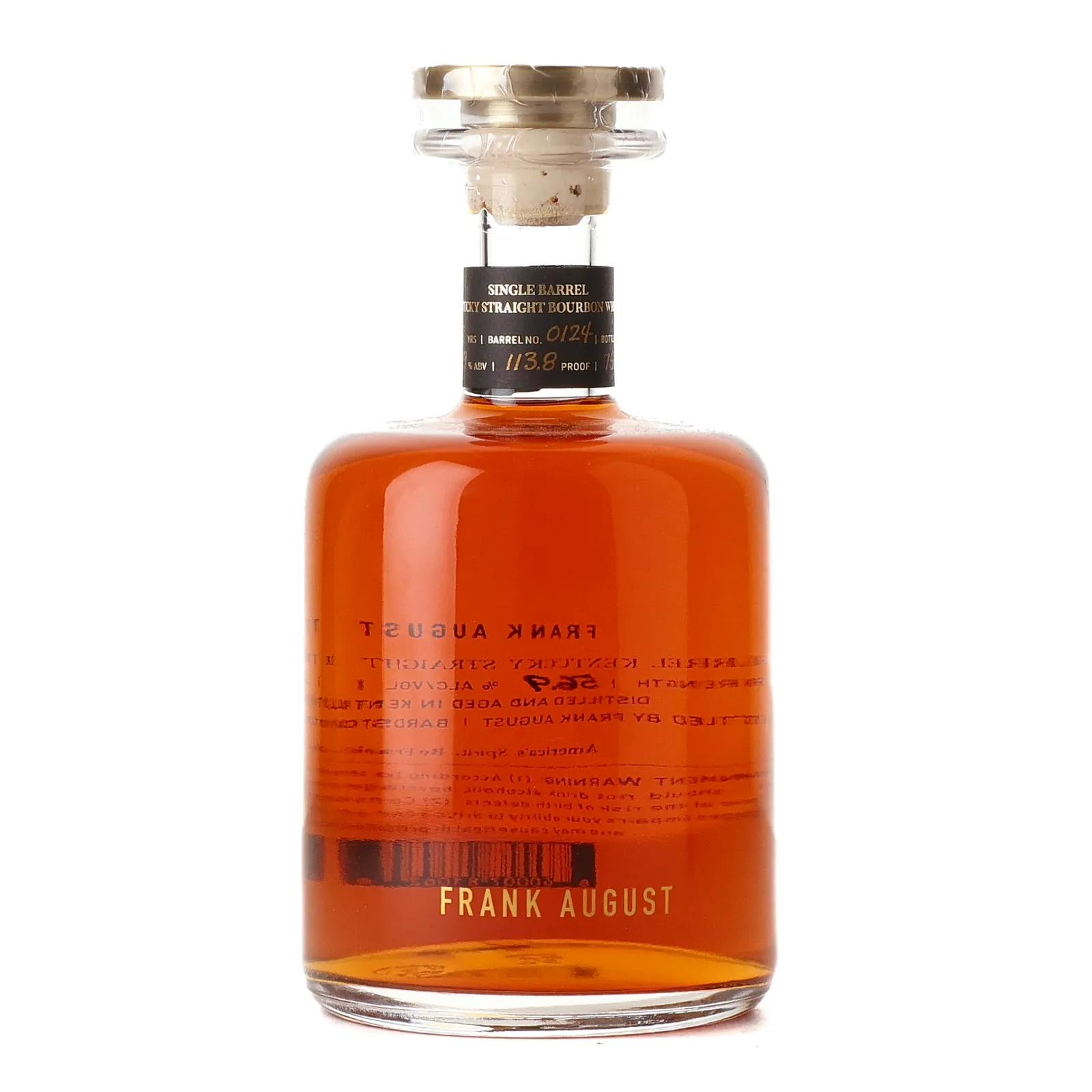 Frank August Single Barrel Cask Strength 7 Year Old, New Charred Oak Cask, Cask #0124, 56.9% whisky bottle