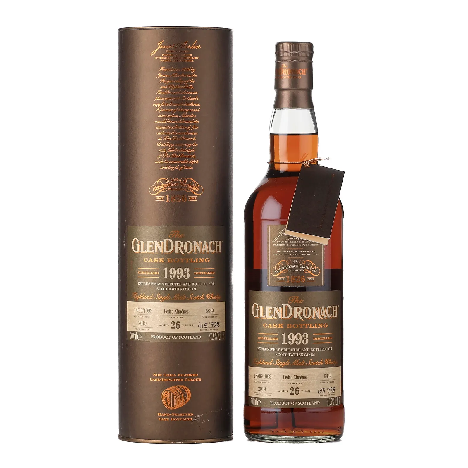 GlenDronach Single Cask 26 Year Old, Pedro Ximénez Puncheon Cask, Cask #6849, 2019, 50.9% whisky bottle