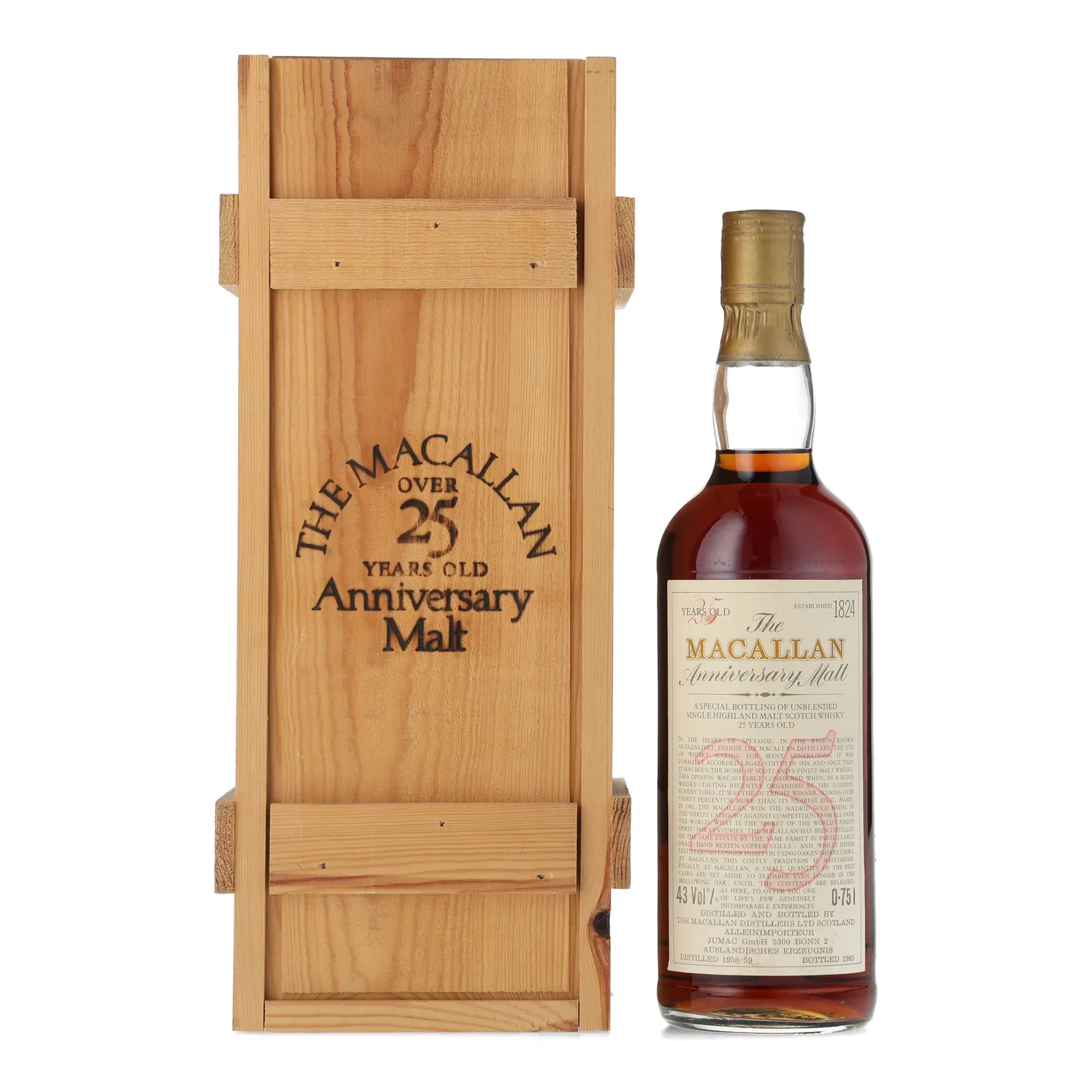 Macallan Anniversary Malt 25 Year Old, Sherry Cask, 1985, 43% whisky bottle