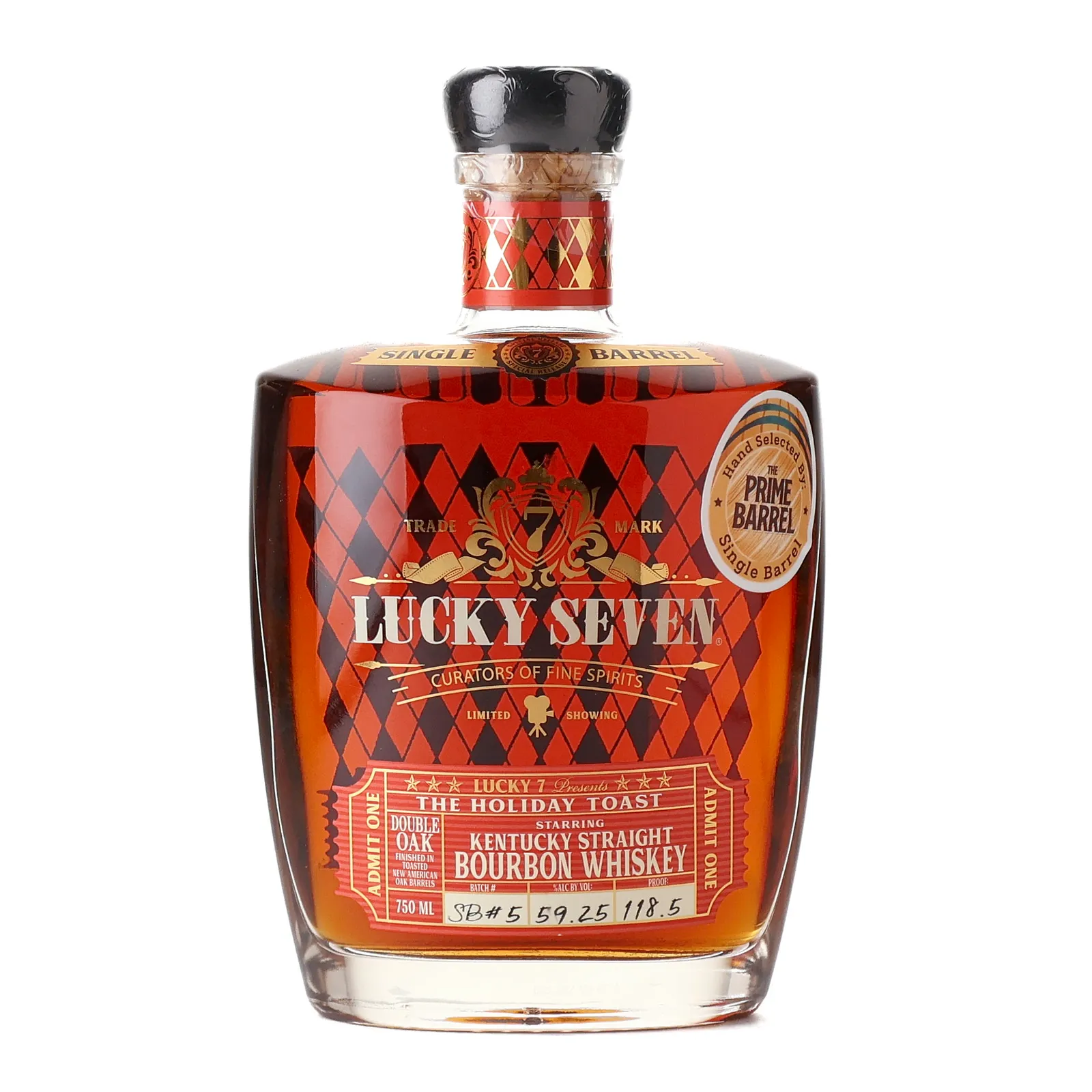 Lucky Seven The Holiday Toast 'Prime Barrel' Private Barrel Selection, New Charred Oak & Toasted New American Oak Cask, Batch No. SB#5, Lucky Seven Spirits, 59.25% whisky bottle
