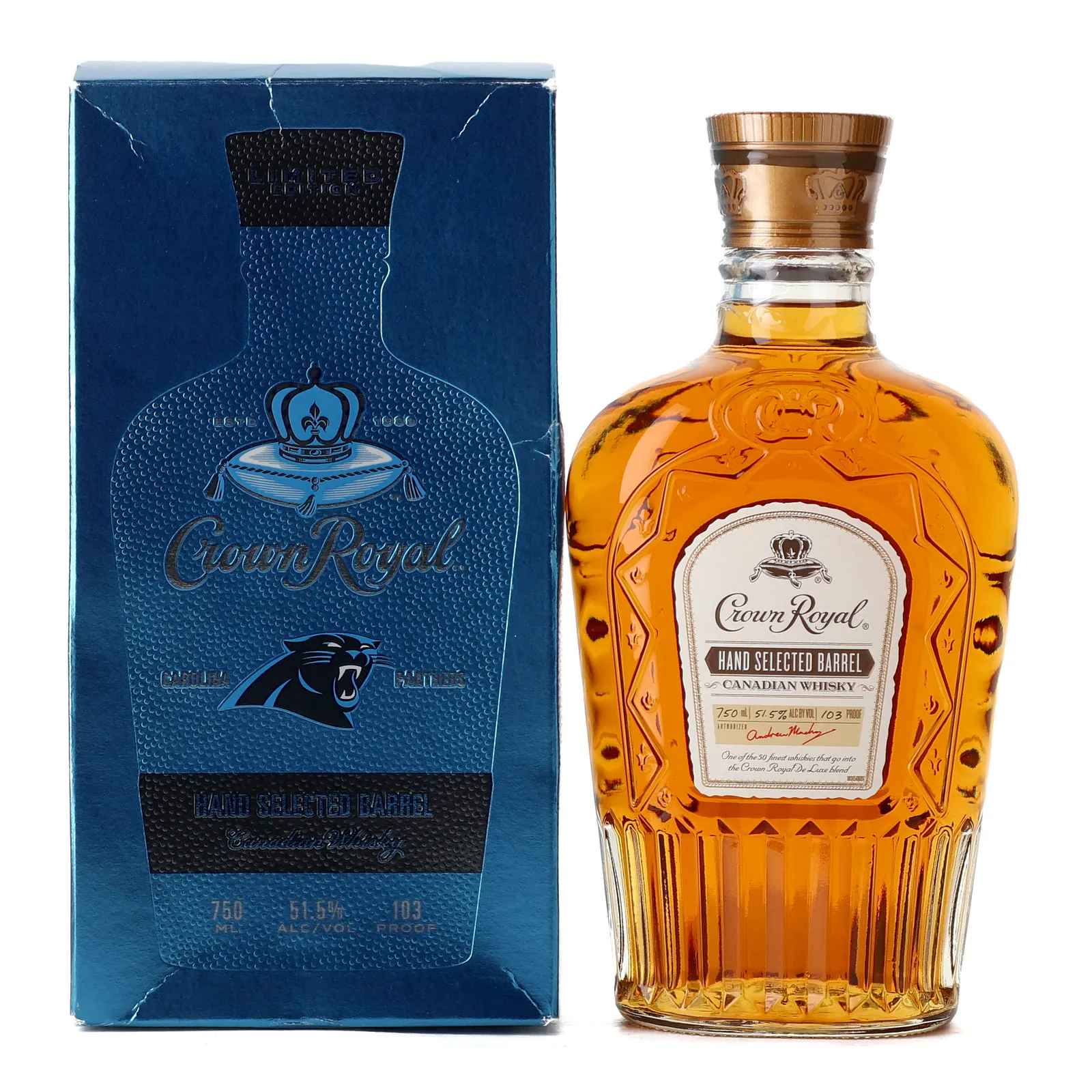Crown Royal Hand Selected Barrel Carolina Panthers Private Barrel Selection, New Oak Cask, 51.5% whisky bottle