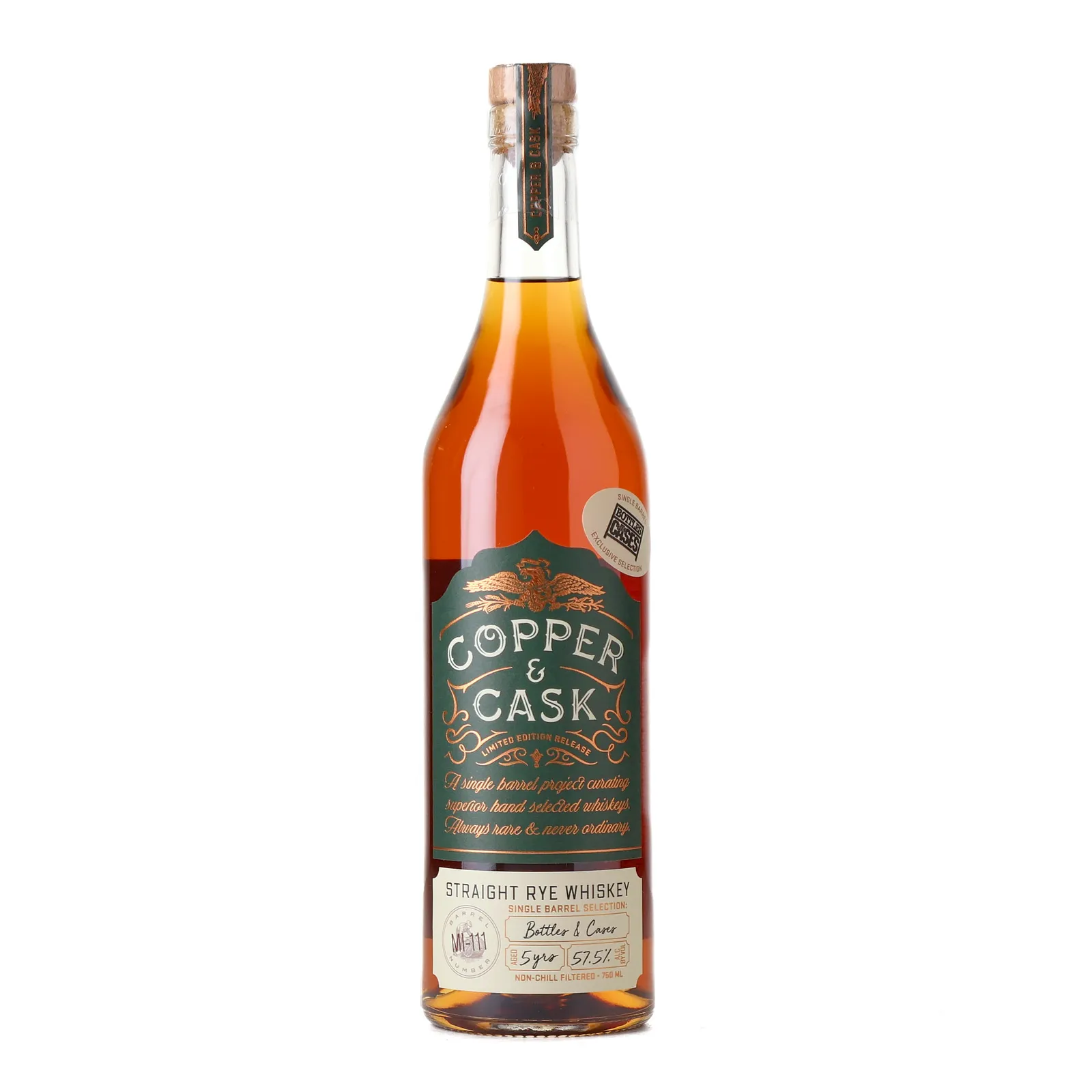 Copper & Cask Bottles & Cases 5 Year Old, Cask #MI-111, 2016, Latitude Beverage Co., 57.5% whisky bottle