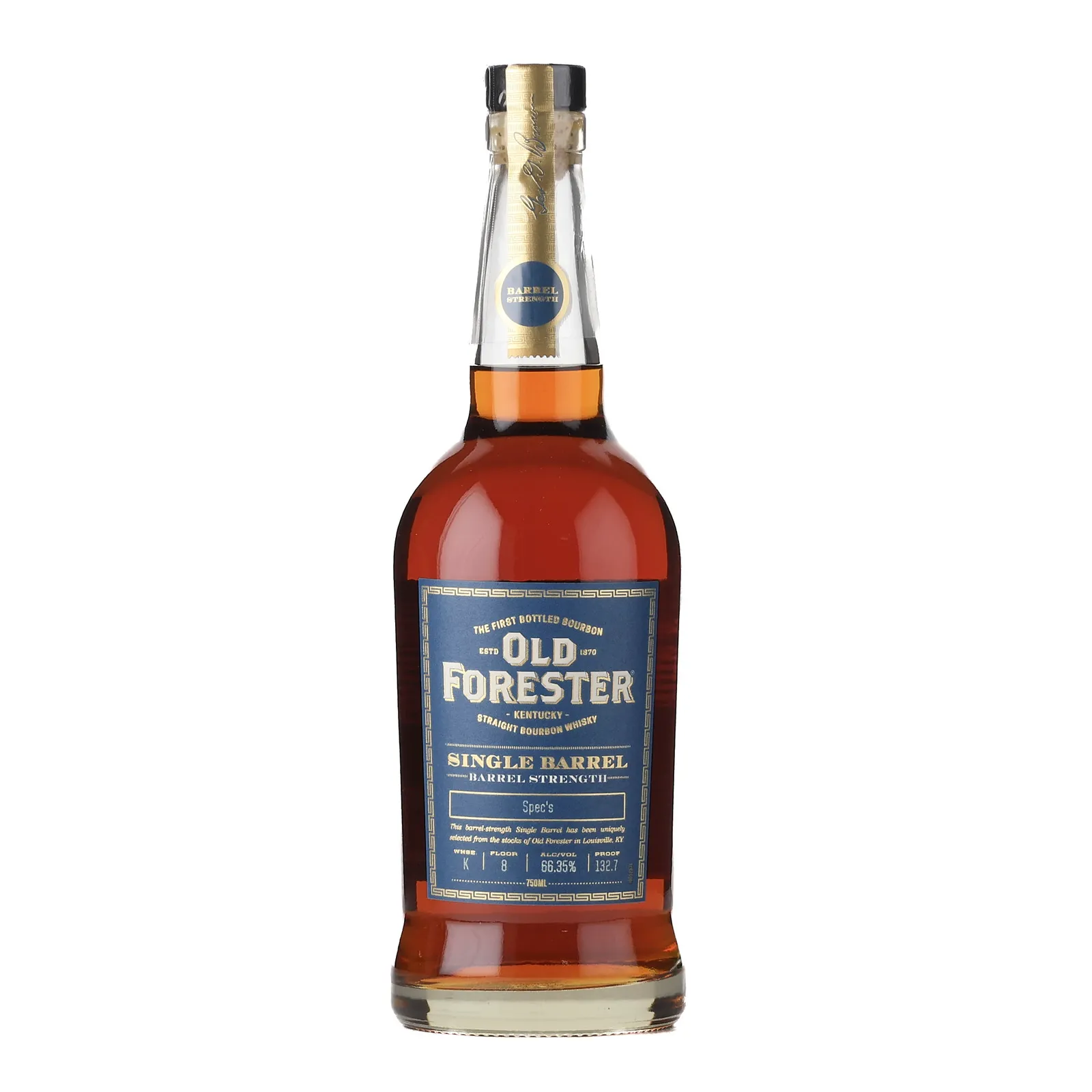 Old Forester Barrel Strength Single Barrel 'Spec's' Private Barrel Selection, New Charred Oak Cask, Cask #K-8, 66.35% whisky bottle