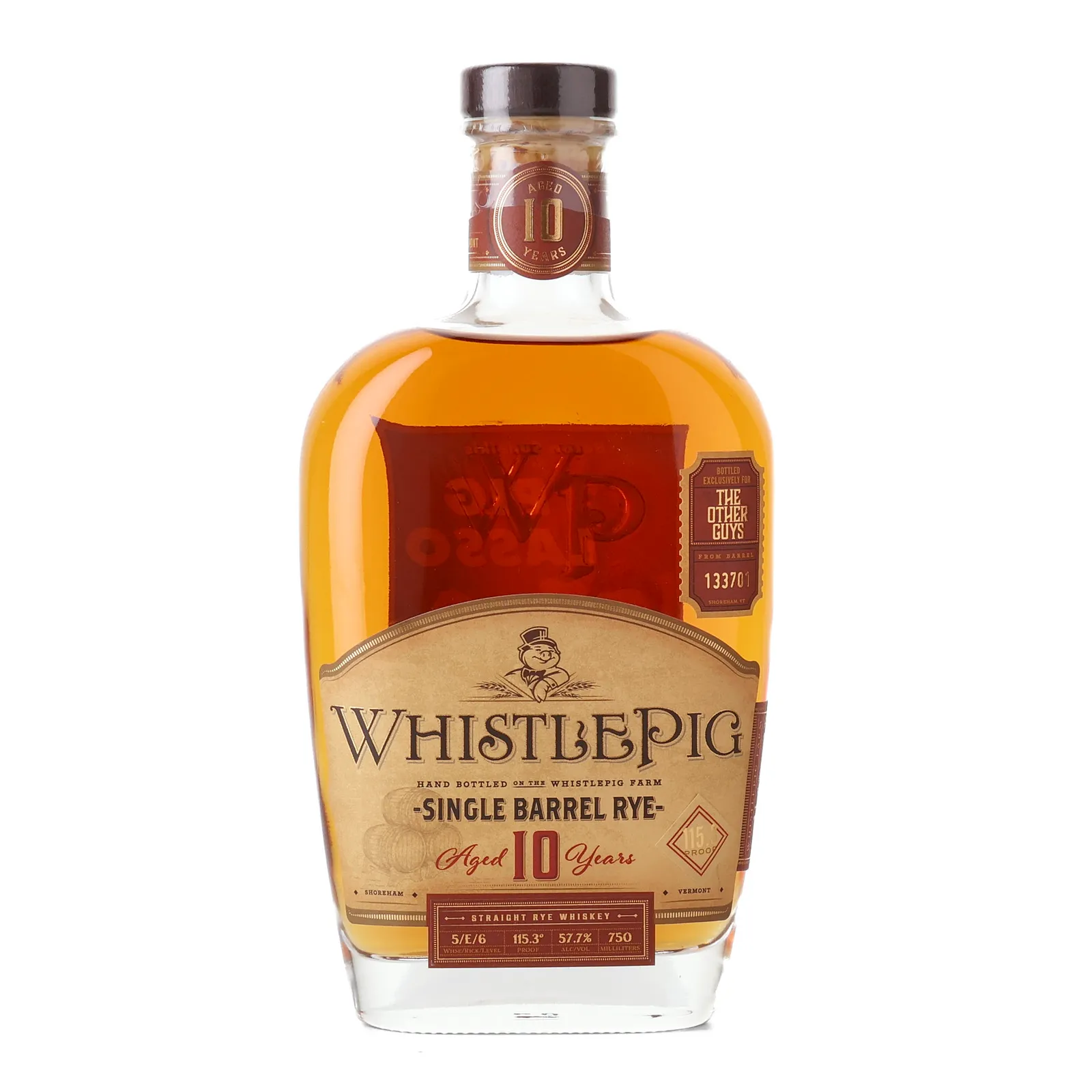 WhistlePig Single Barrel Rye 'The Other Guys' 10 Year Old, Cask #133701, 57.7% whisky bottle