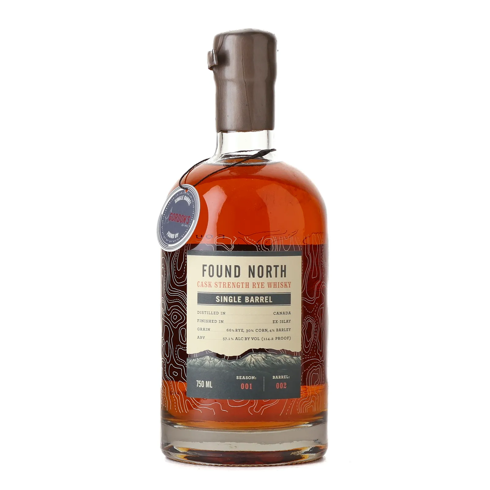 Found North Cask Strength Rye Single Barrel 'Gordon's' 12 Year Old, Ex-Islay Cask, Cask #002, Season No. 001, 2022, 57.1% whisky bottle