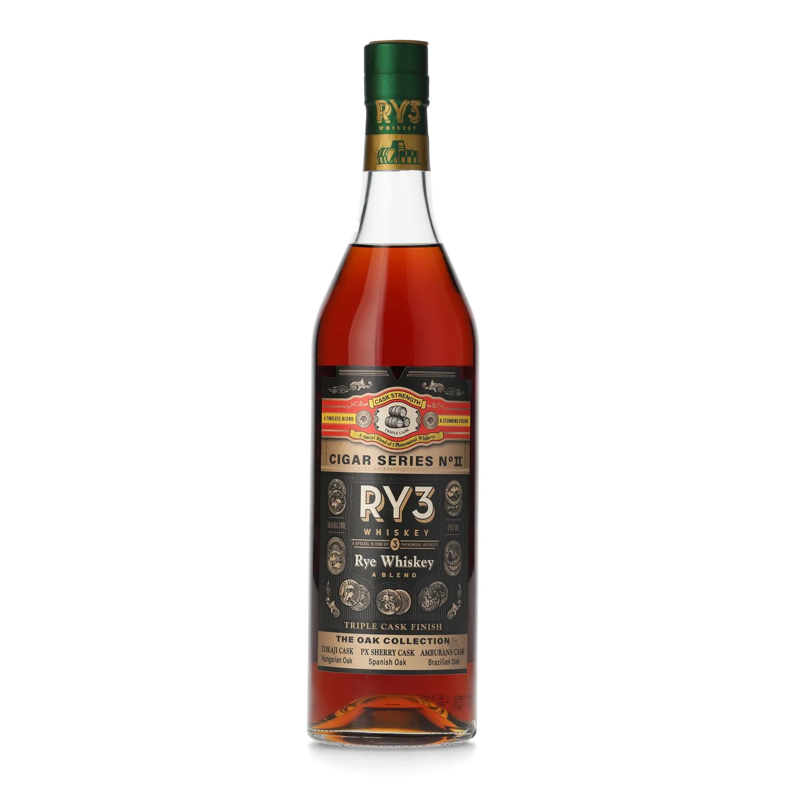 RY3 Cigar Series No. II The Oak Collection Cask Strength Rye Whiskey, 58.6% whisky bottle