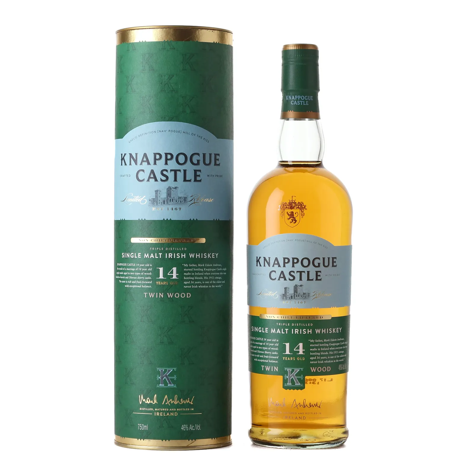 Knappogue Castle Twin Wood 14 Year Old, Bourbon & Sherry Cask, 46% whisky bottle
