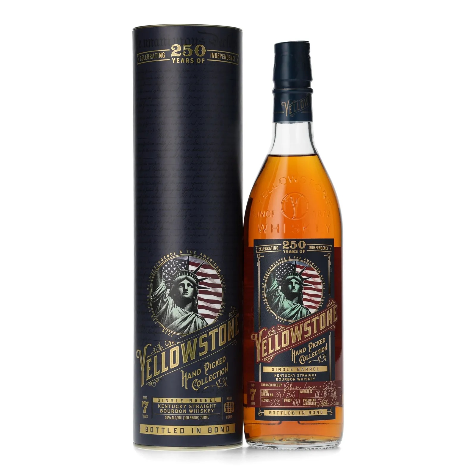 Yellowstone Hand Picked Collection Celebrating 250 Years of Independence Pelican Liquor 7 Year Old, Cask #34/250, 2026, 50% whisky bottle