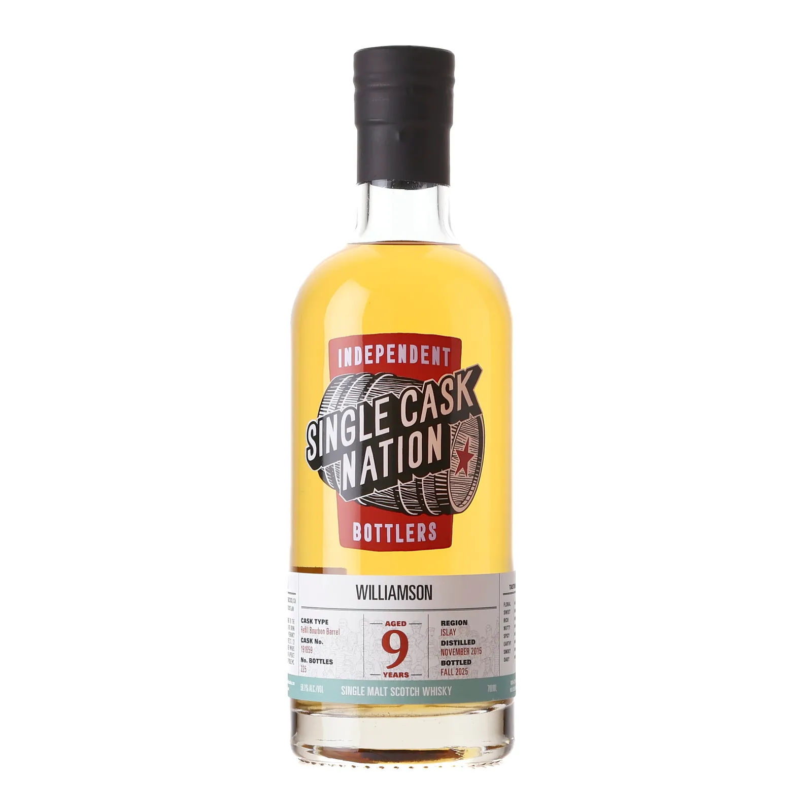Williamson 9 Year Old, Refill Bourbon Cask, Cask #191659, 2015, Single Cask Nation, 58.1% whisky bottle