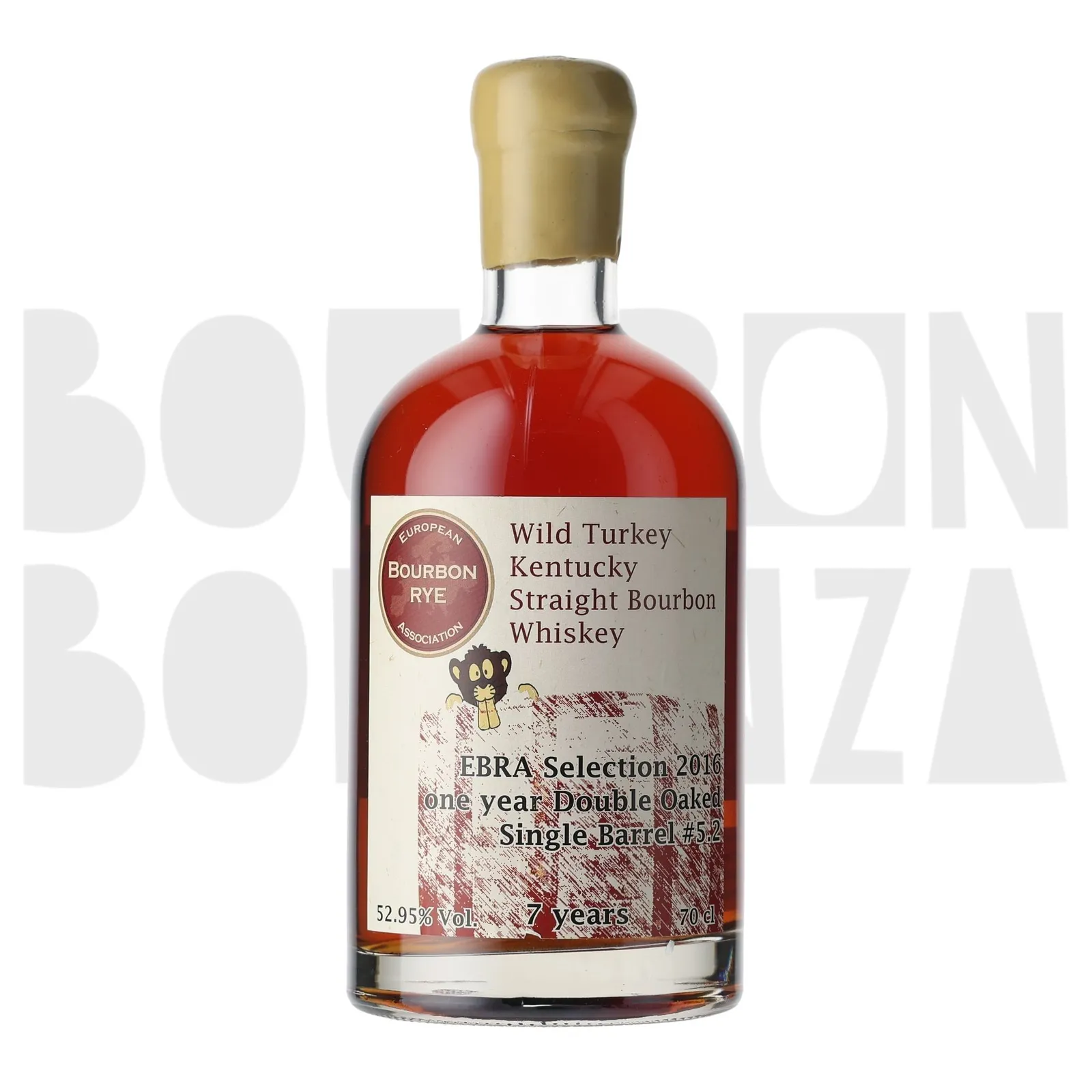 Wild Turkey EBRA Selection 2016 Double Oaked 7 Year Old, Double Oaked Cask, Cask #5.2, 2009, European Bourbon & Rye Association, 52.95% whisky bottle
