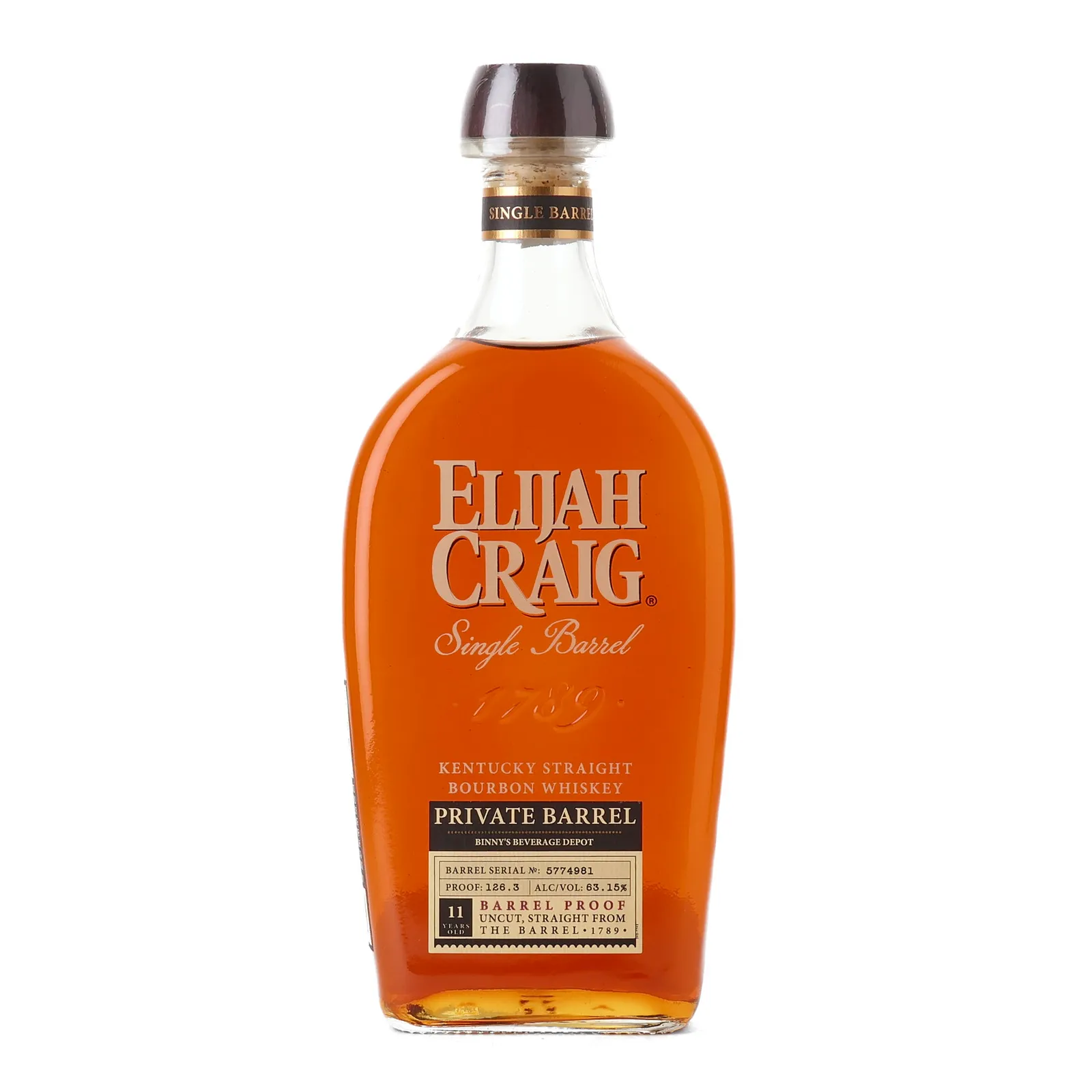 Elijah Craig Private Barrel Binny's Beverage Depot 11 Year Old, Cask #5774981, 63.15% whisky bottle
