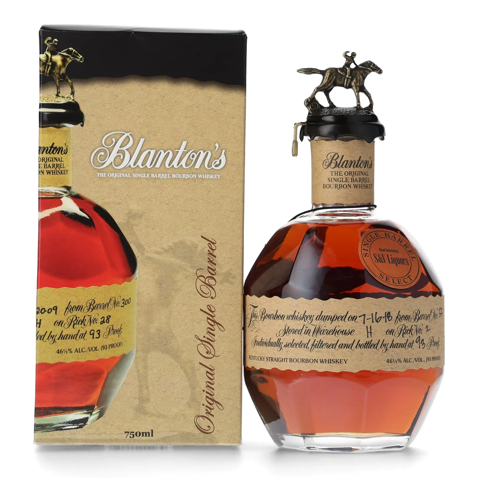 Blanton's 'S&V' Private Barrel Selection (Letter S), New Charred Oak Cask, 2018, 46.5% whisky bottle