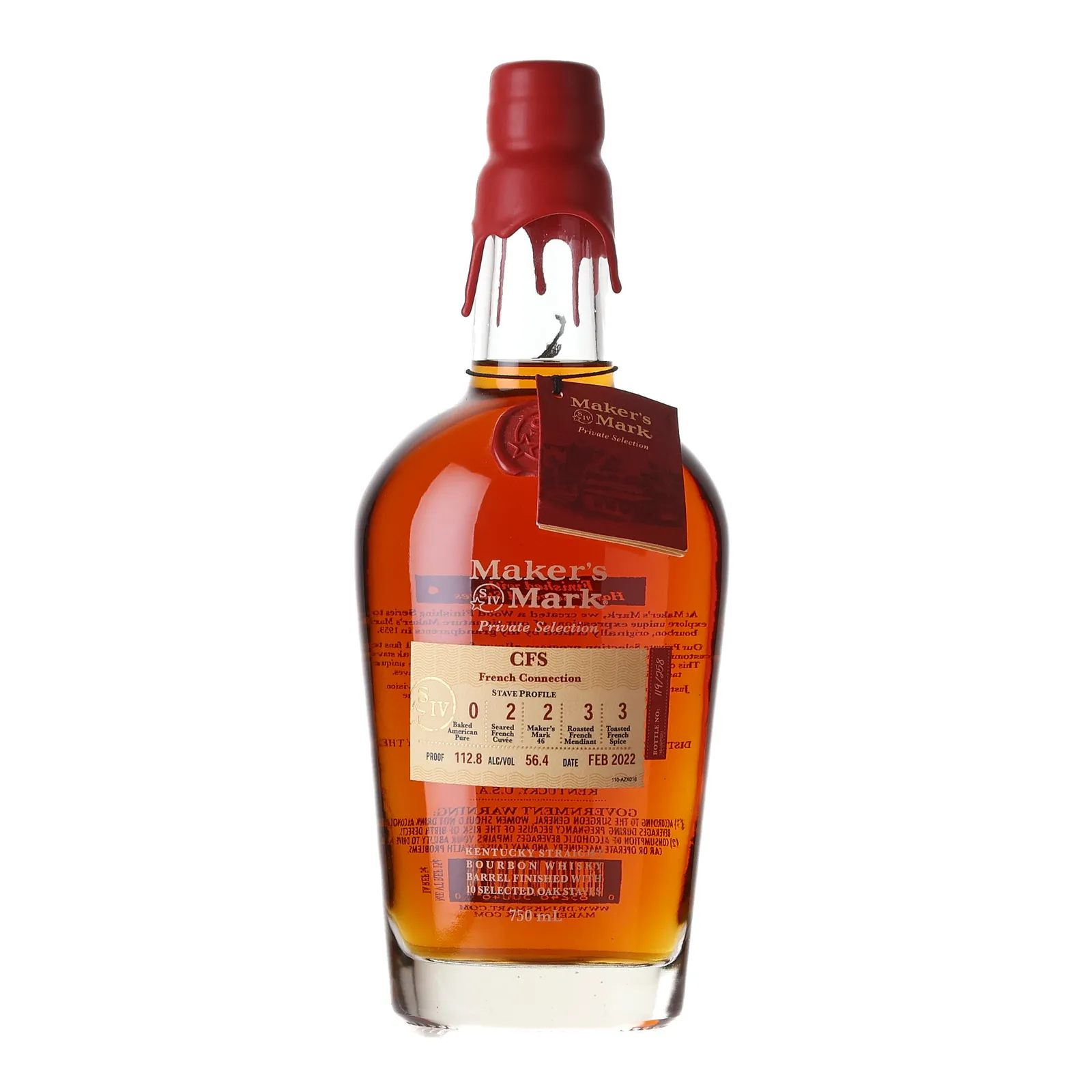 Maker's Mark Private Barrel Selection - CFS French Connection, French Oak Staves & New Charred Oak Cask, 2022, 56.4% whisky bottle