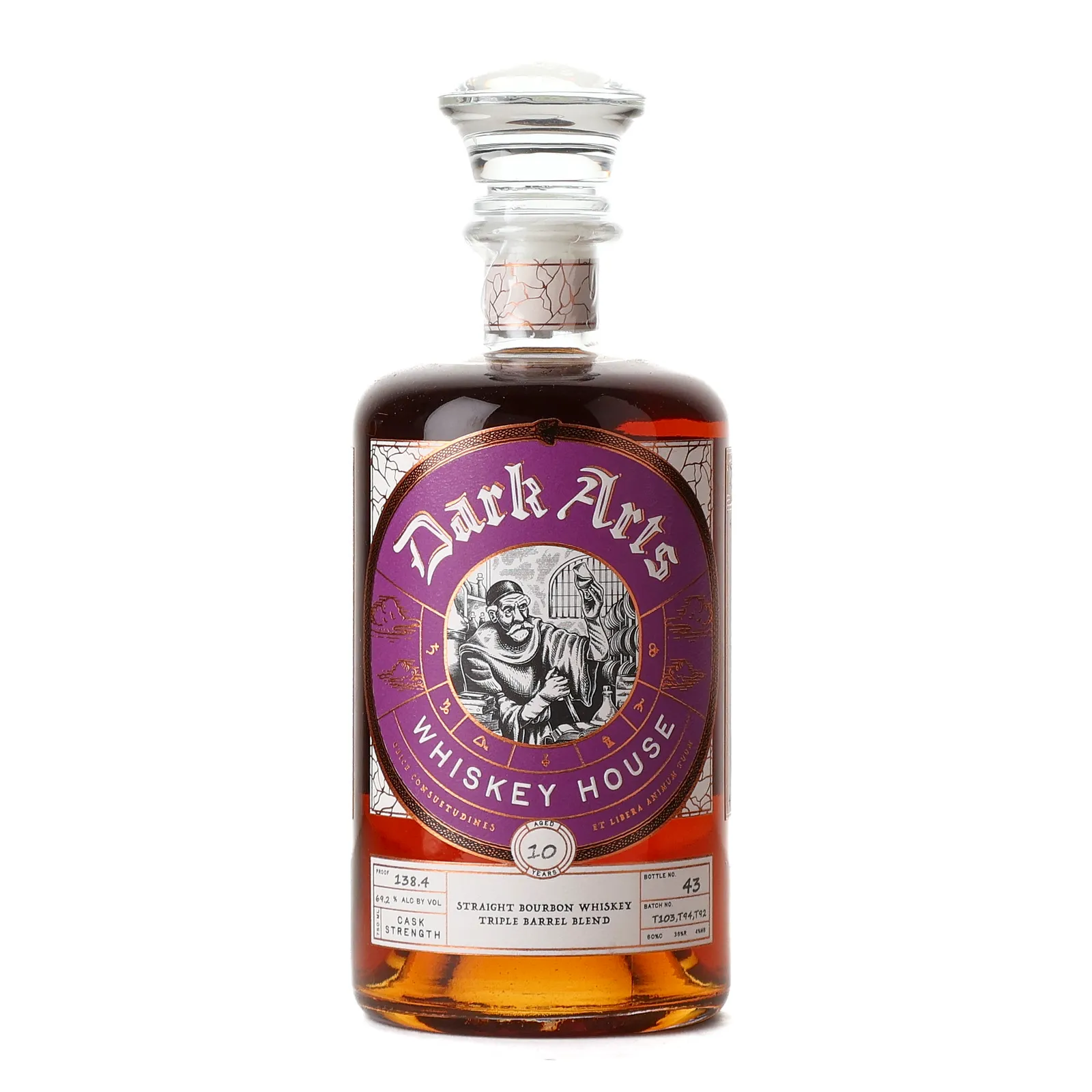 Dark Arts Whiskey House OMWP Private Barrel Selection Triple Barrel Blend 10 Year Old, New Charred Oak Cask, Batch No. T203, 794, 792, 69.2% whisky bottle