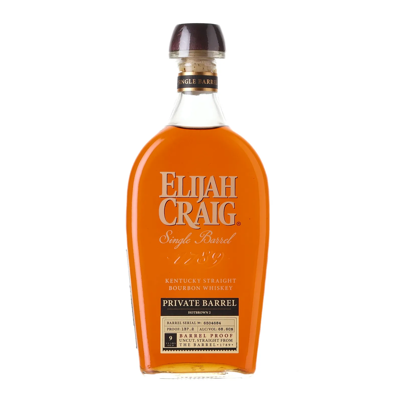 Elijah Craig Barrel Proof Private Barrel Selection 9 Year Old, New Charred Oak Cask, Cask #6504684, Hotbrown 2, 68.6% whisky bottle