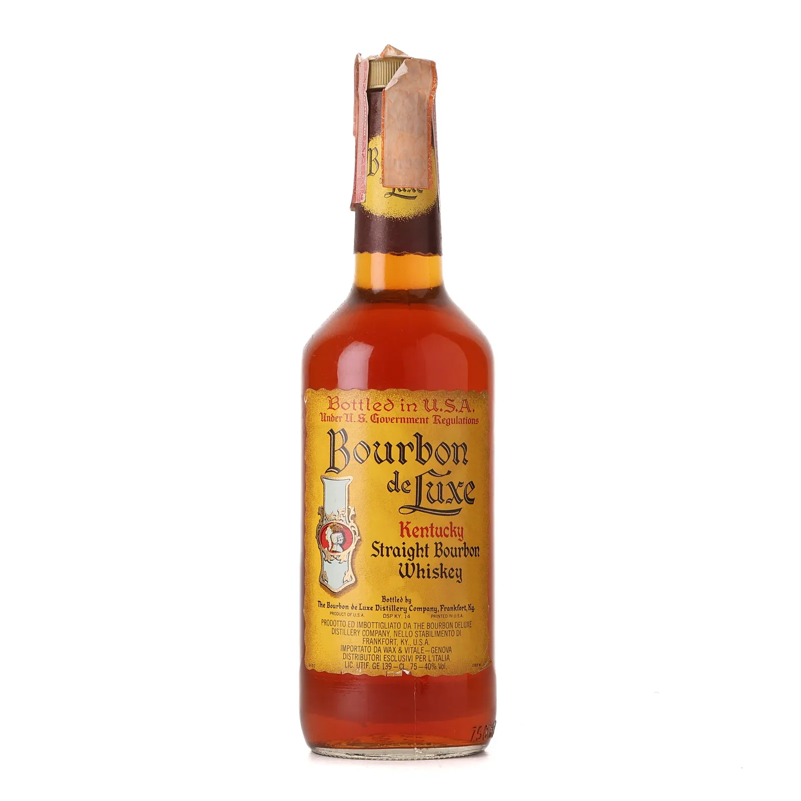 Bourbon de Luxe Kentucky Straight Bourbon 4 Year Old, New Charred Oak Cask, 1980, 40% whisky bottle