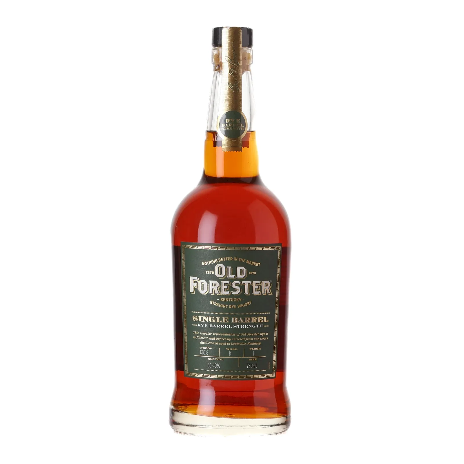 Old Forester Single Barrel Rye Barrel Strength, New Charred Oak Cask, 65.3% whisky bottle