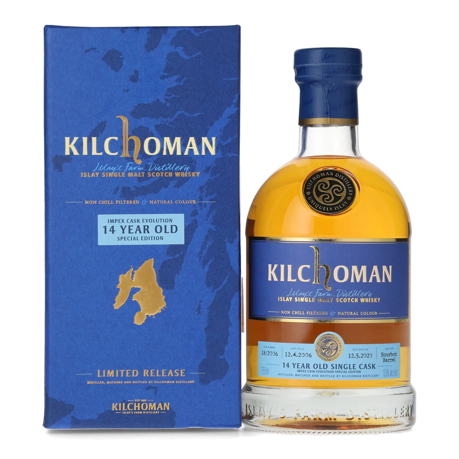 Kilchoman Impex Cask Evolution 14 Year Old, Bourbon Cask, Cask #18/2006, 2020, 53% whisky bottle
